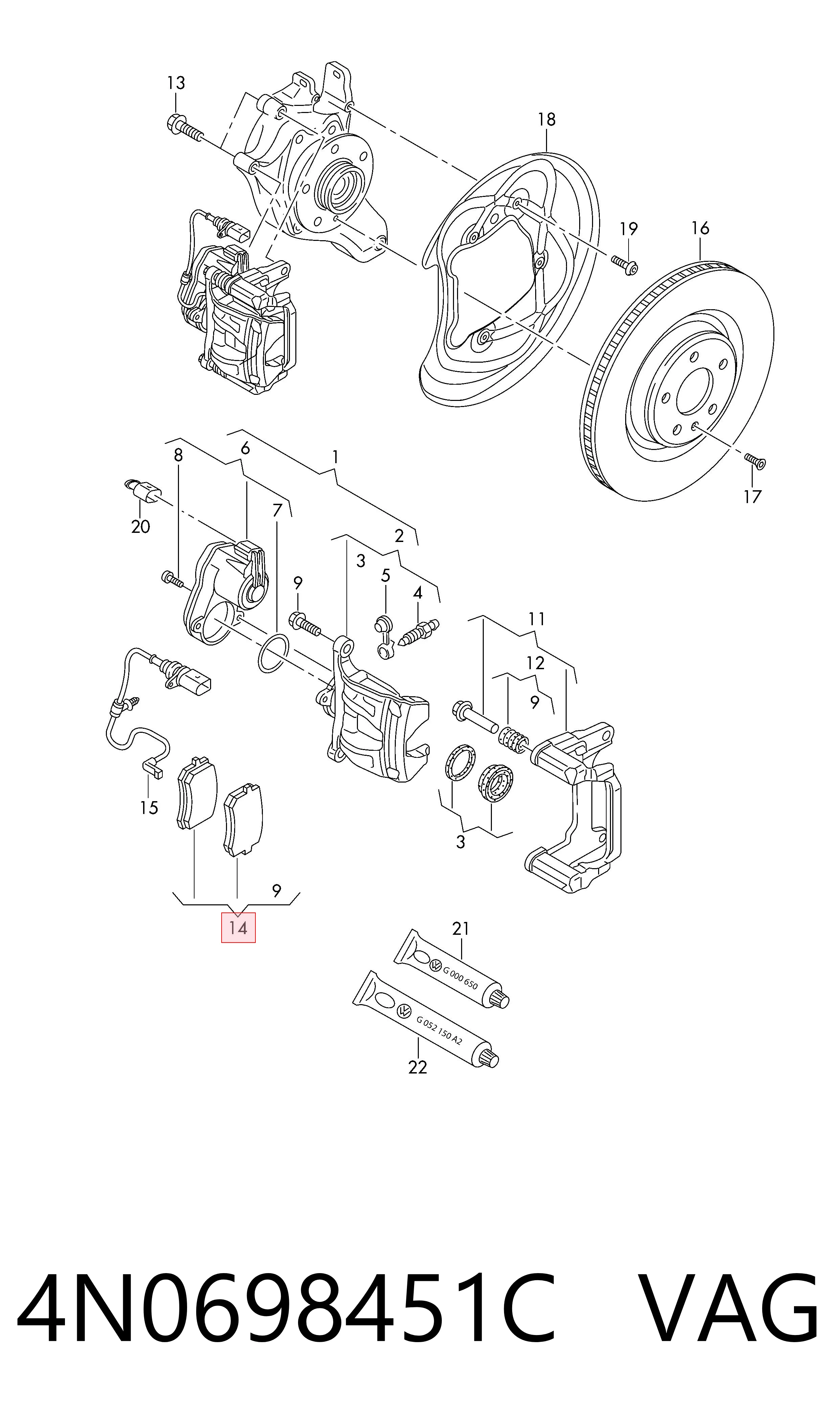 4N0698451C VAG Колодки тормозные дисковые комплект