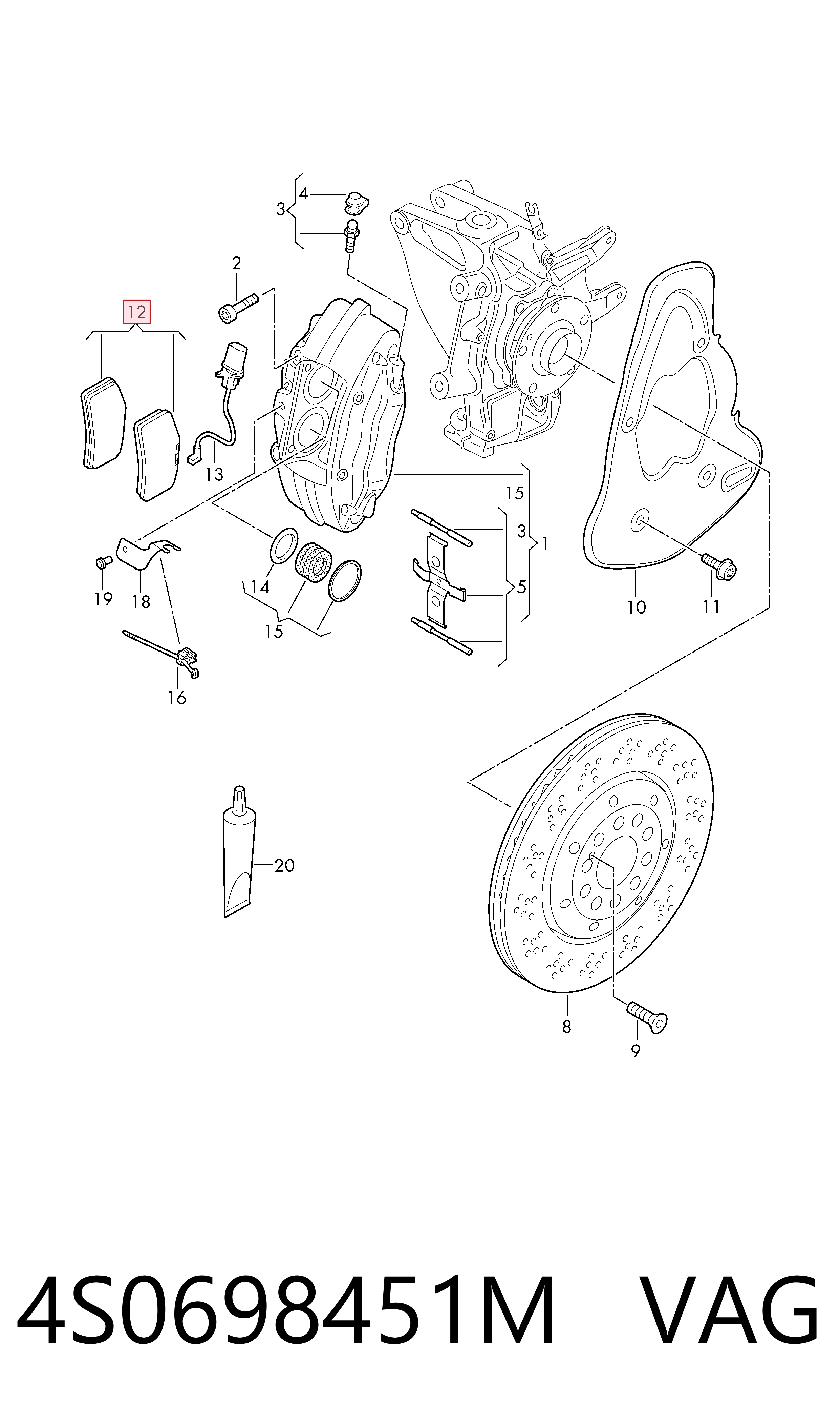 4S0698451M VAG Колодки тормозные дисковые комплект