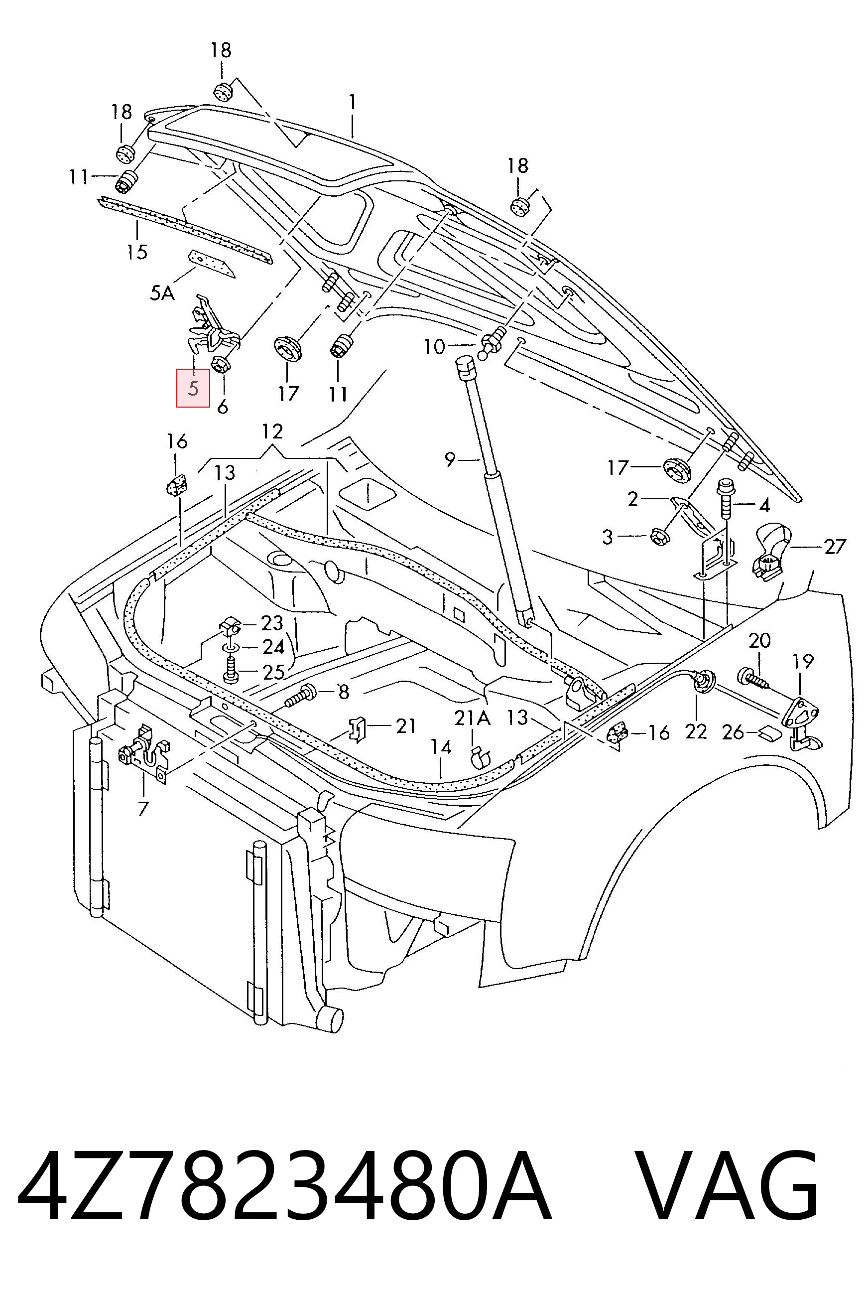 4Z7823480A VAG Навеска и упор капота