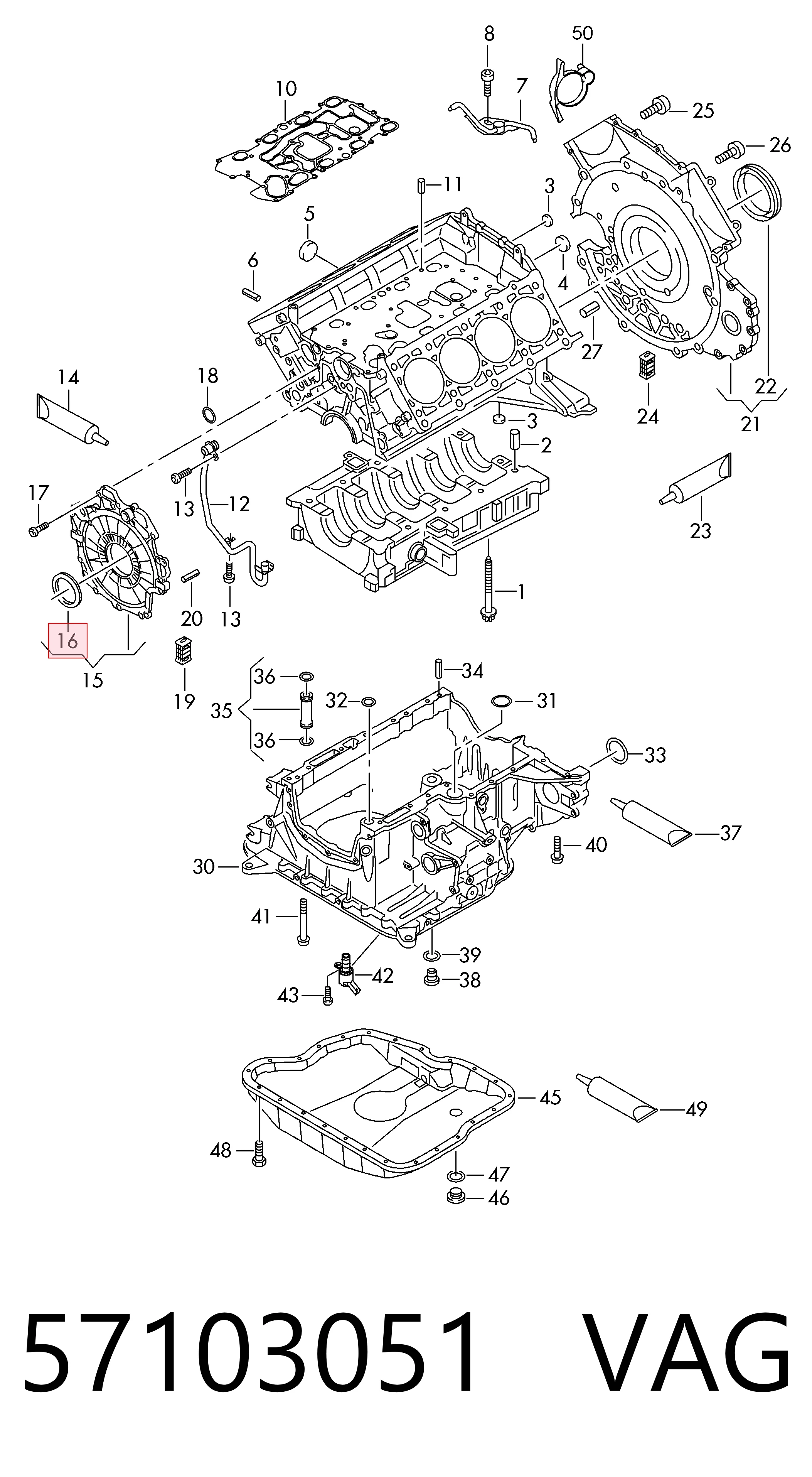 Сальник коленвала двигателя, передний на Volkswagen Touareg II 7P5, 7P6
