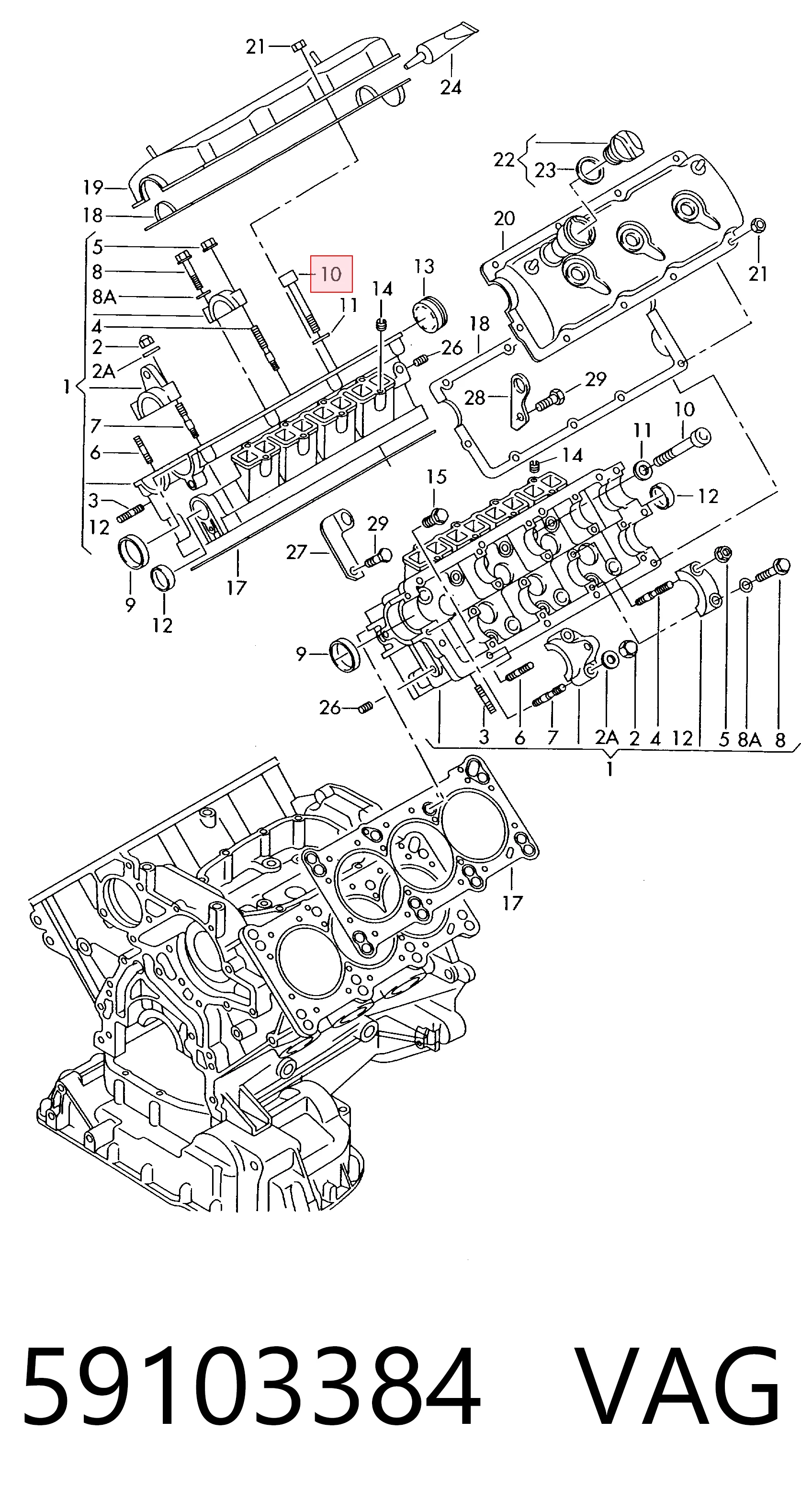 Болт головки блока цилиндров, ГБЦ Audi A6 C5 седан (4B2, 4B4) (1997 - 2005) цена, от 39.21 USD