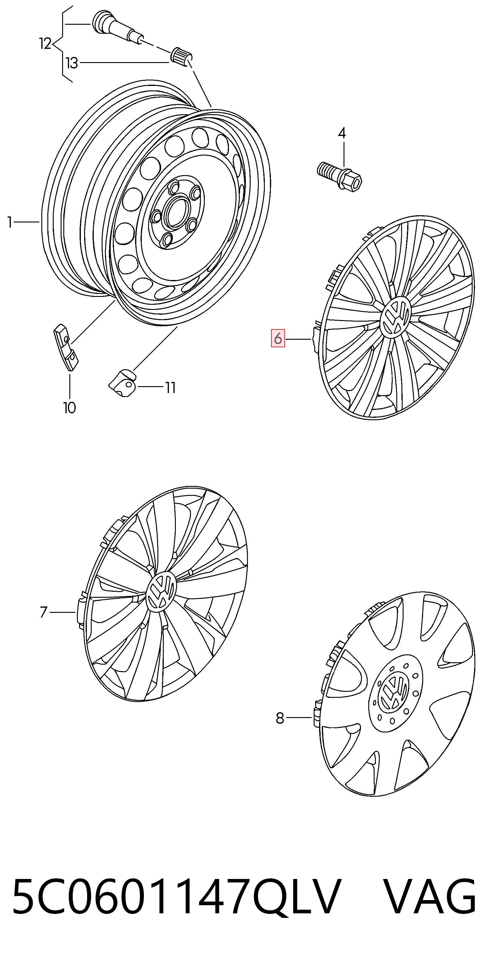 5C0601147QLV VAG Колпаки на диски