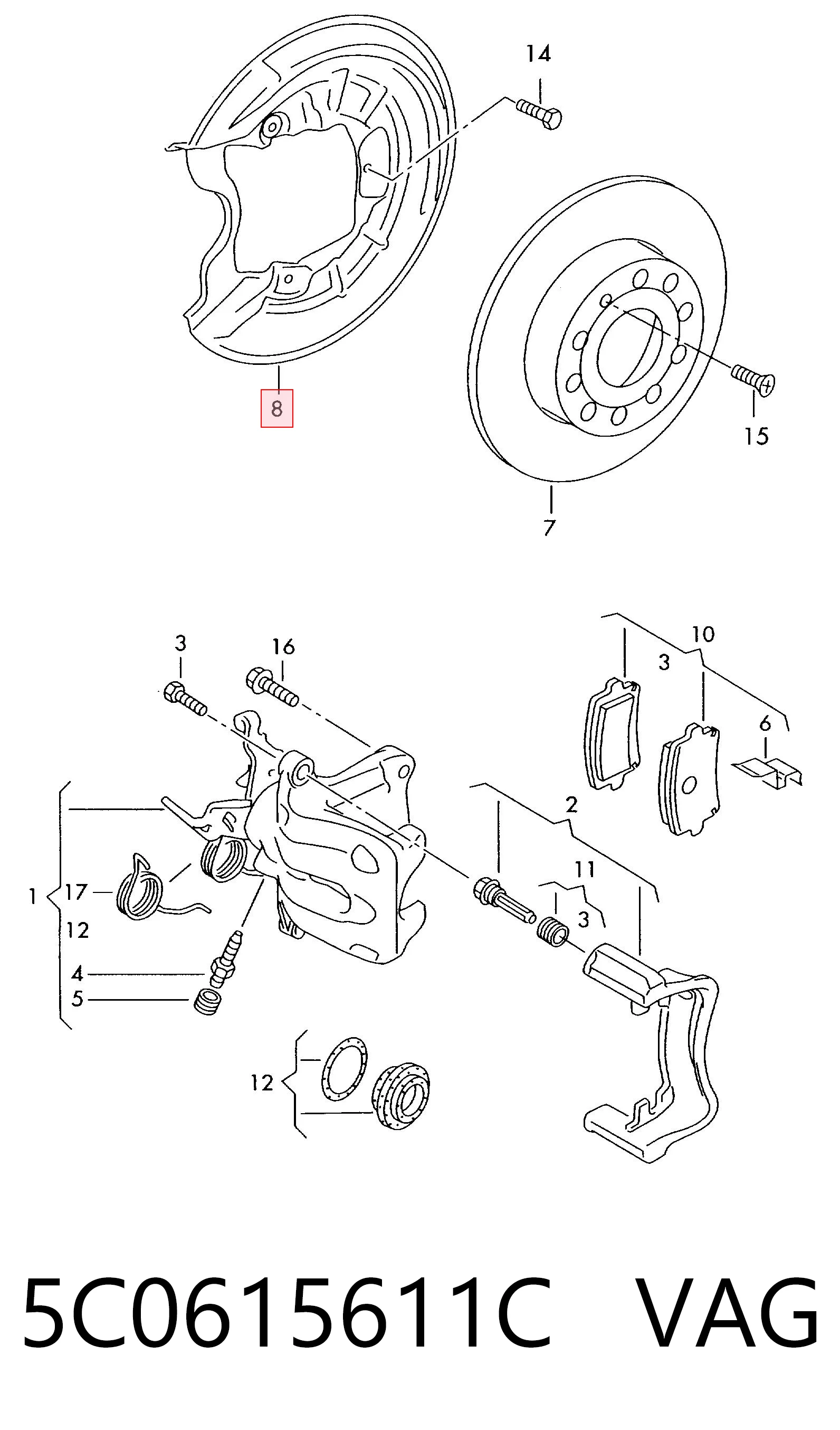 5C0615611C VAG Пыльник тормозного диска заднего левый