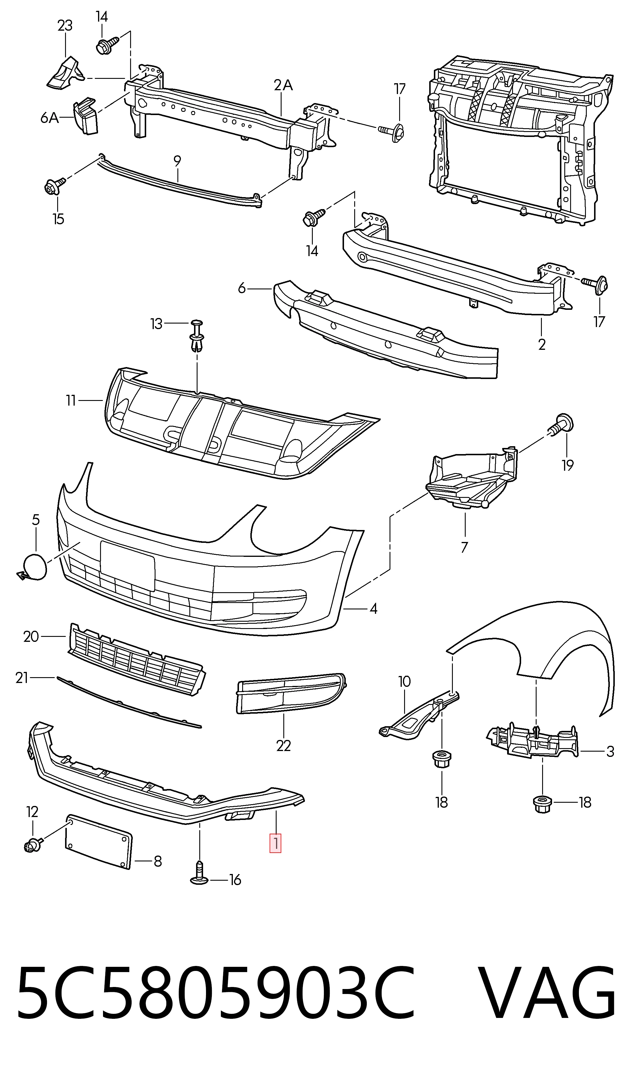5C5805903C VAG Губа переднего бампера