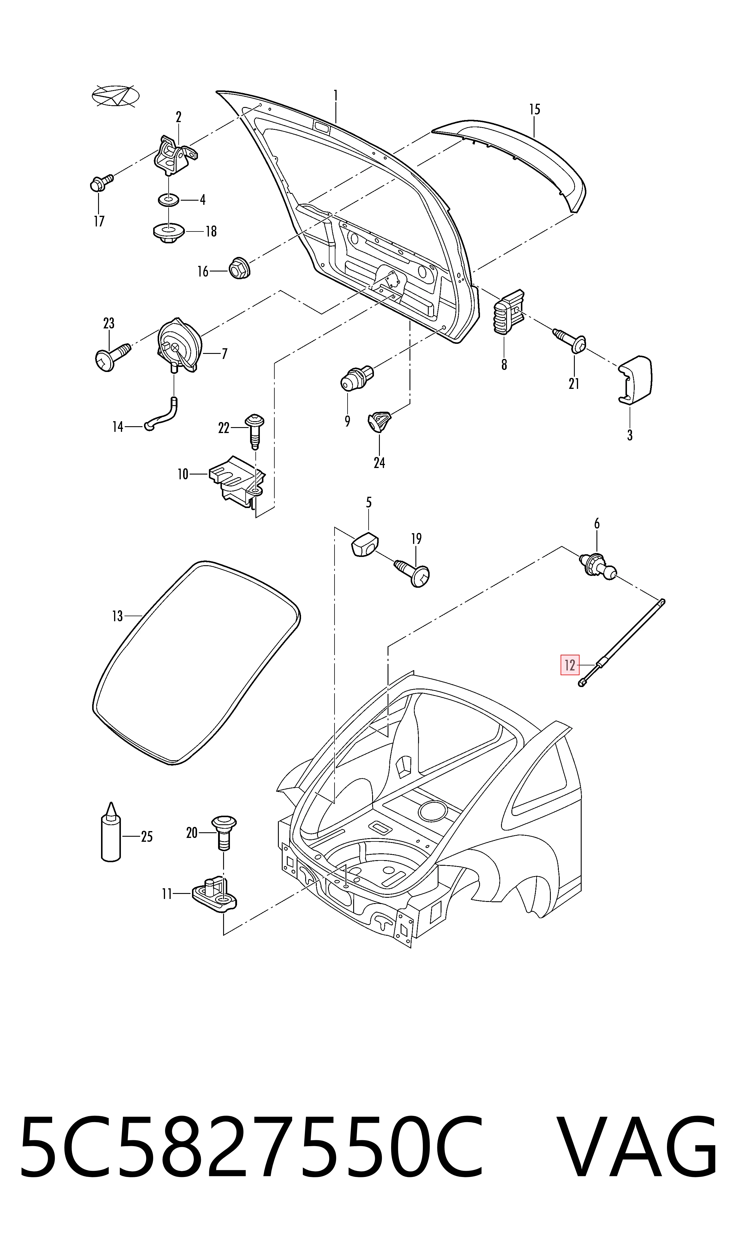 5C5827550C VAG Амортизатор крышки багажника