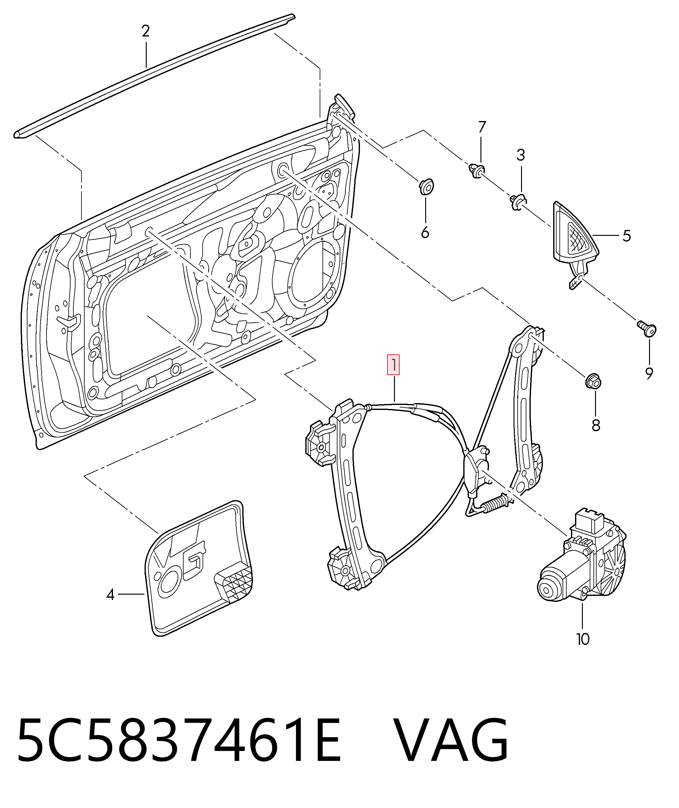 5C5837461E VAG Механизм стеклоподъемника передней левой двери