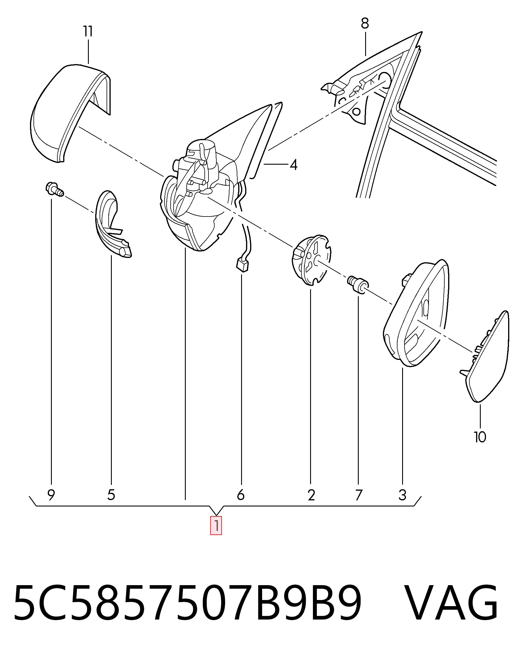 5C5857507B9B9 VAG Левое боковое зеркало