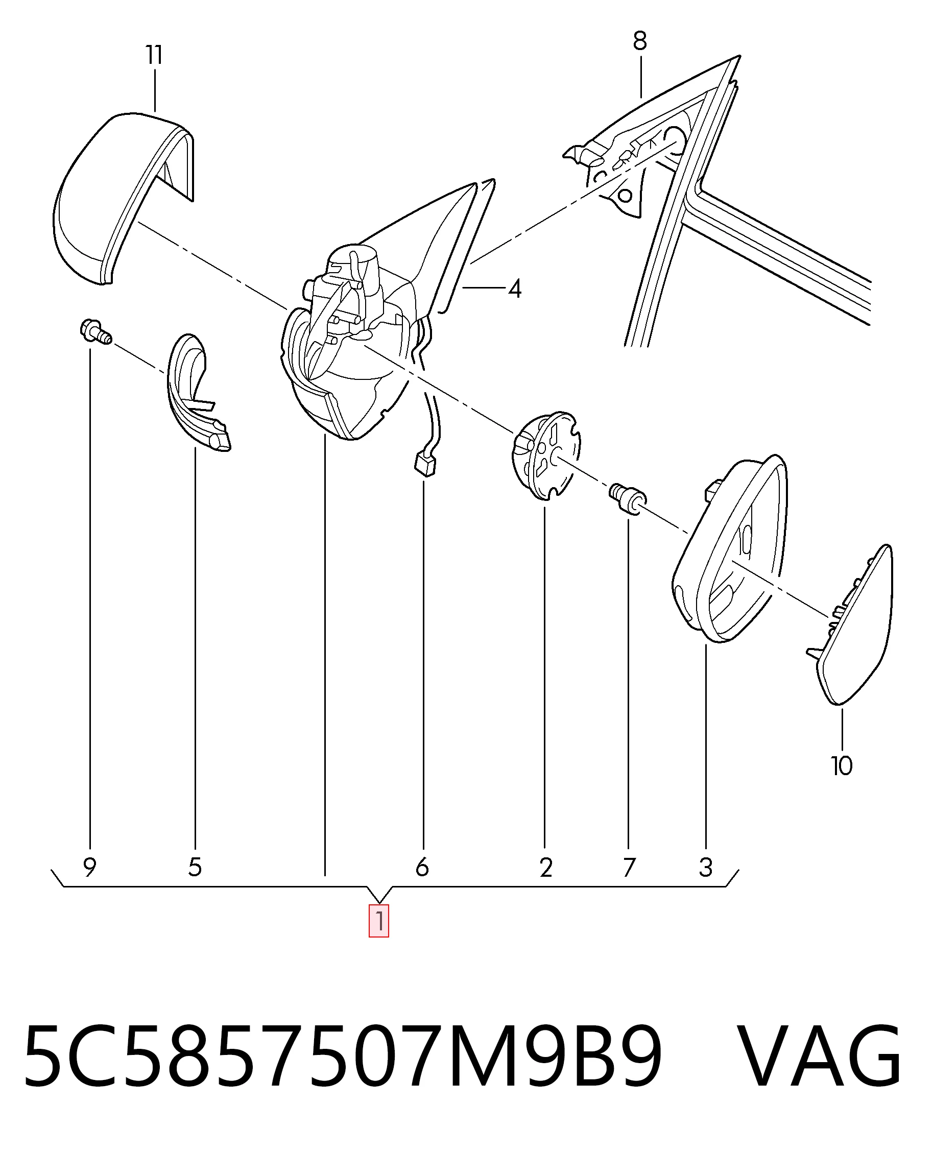 Левое боковое зеркало 95C1514M Polcar