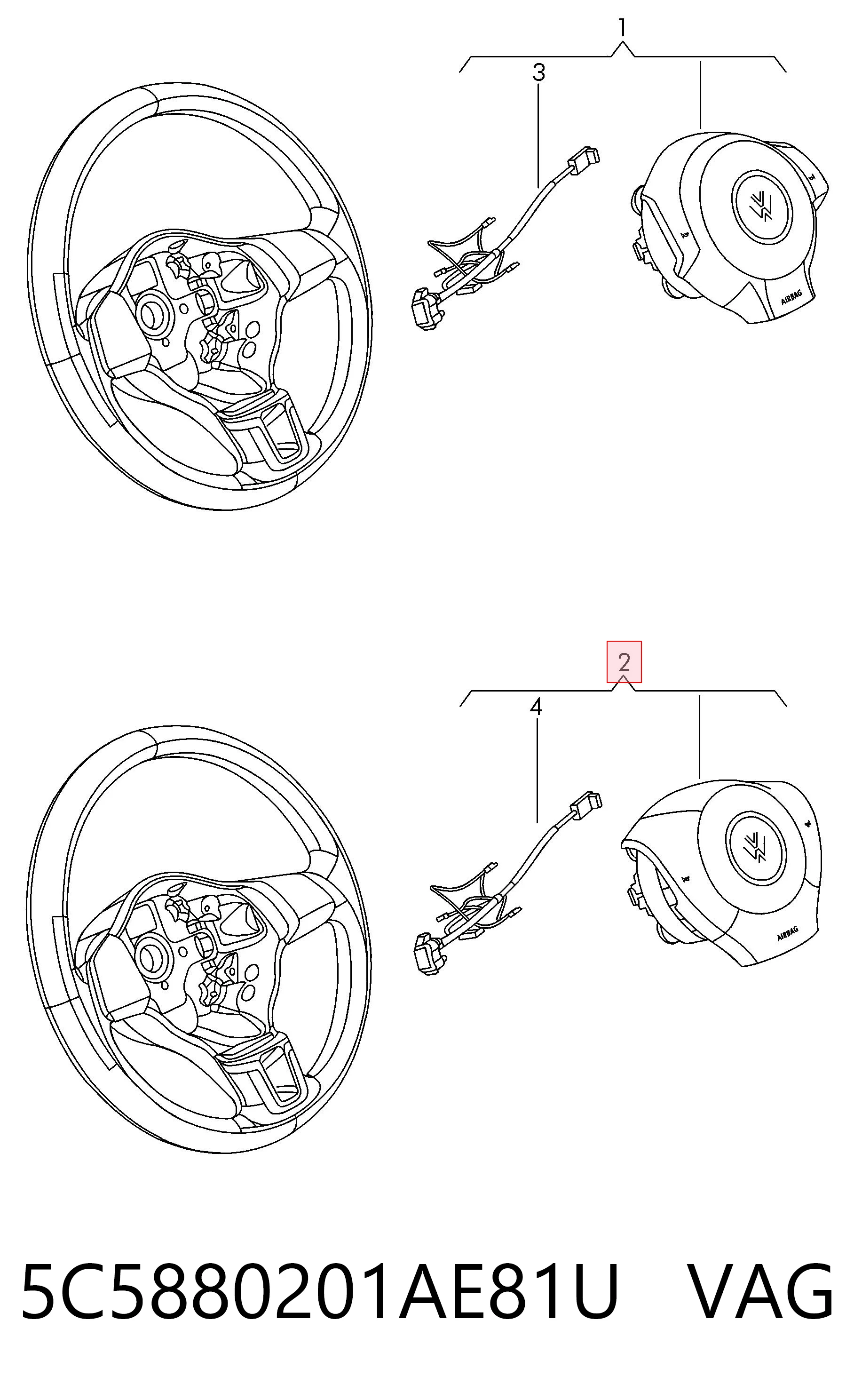 5C5880201AE81U VAG Подушка безопасности водителя