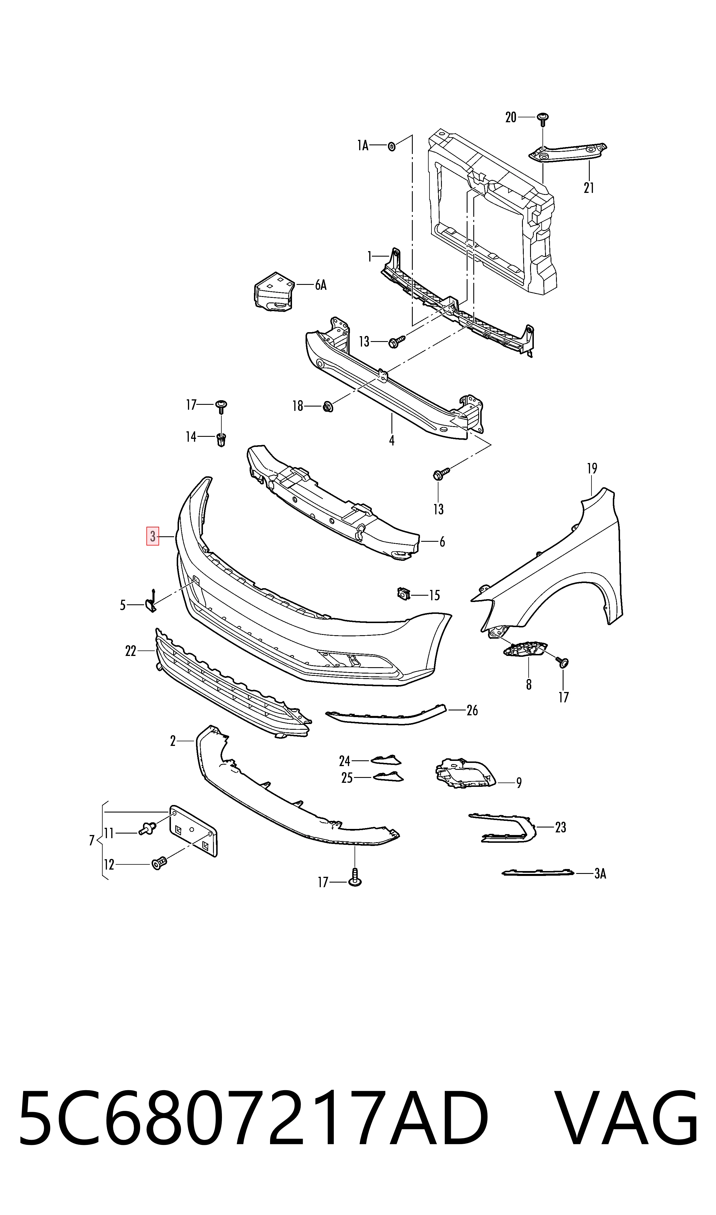 5C6807217AD VAG Бампер передний в сборе