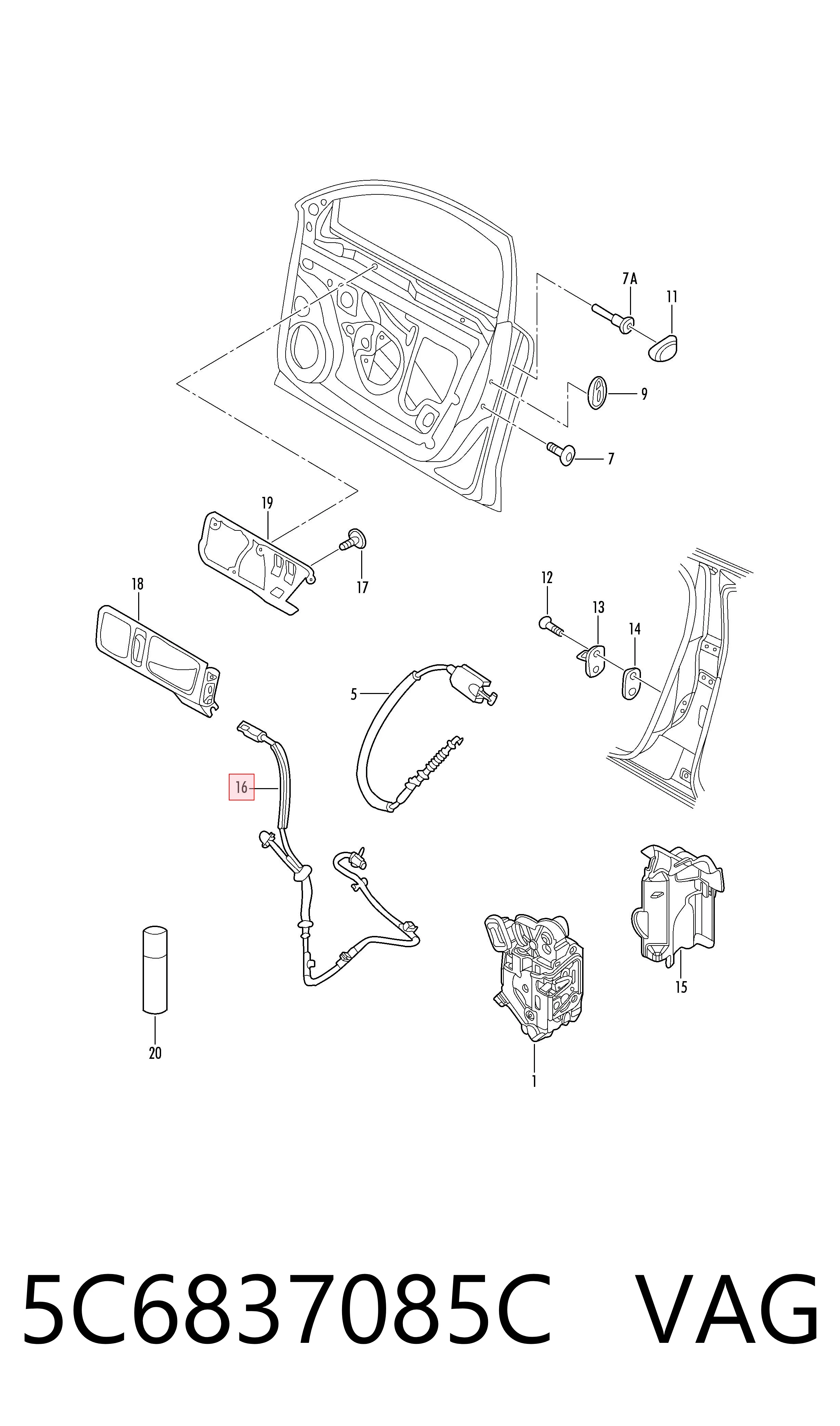 5C6837085C VAG Тяга открывания двери передней