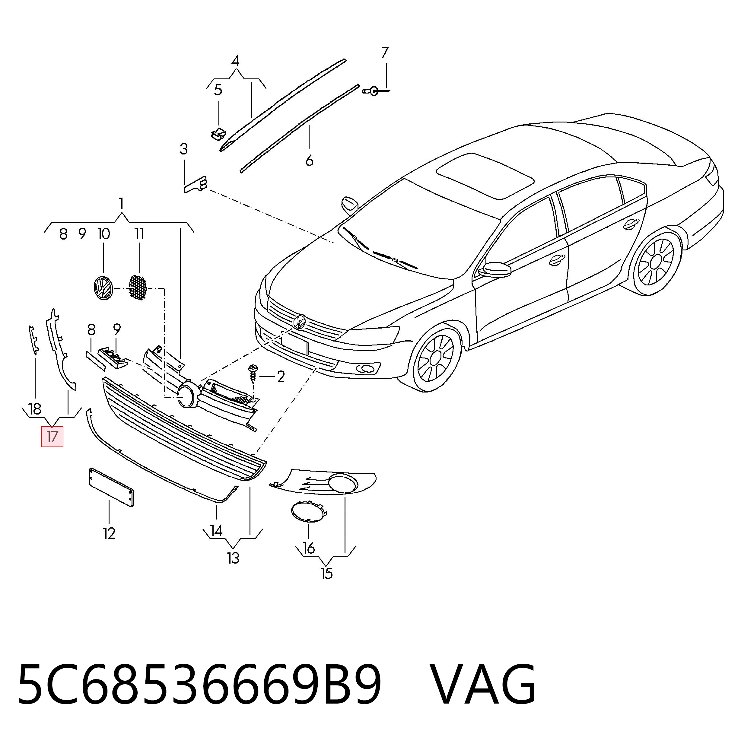 5C68536669B9 VAG Заглушка ПТФ бампера переднего правая