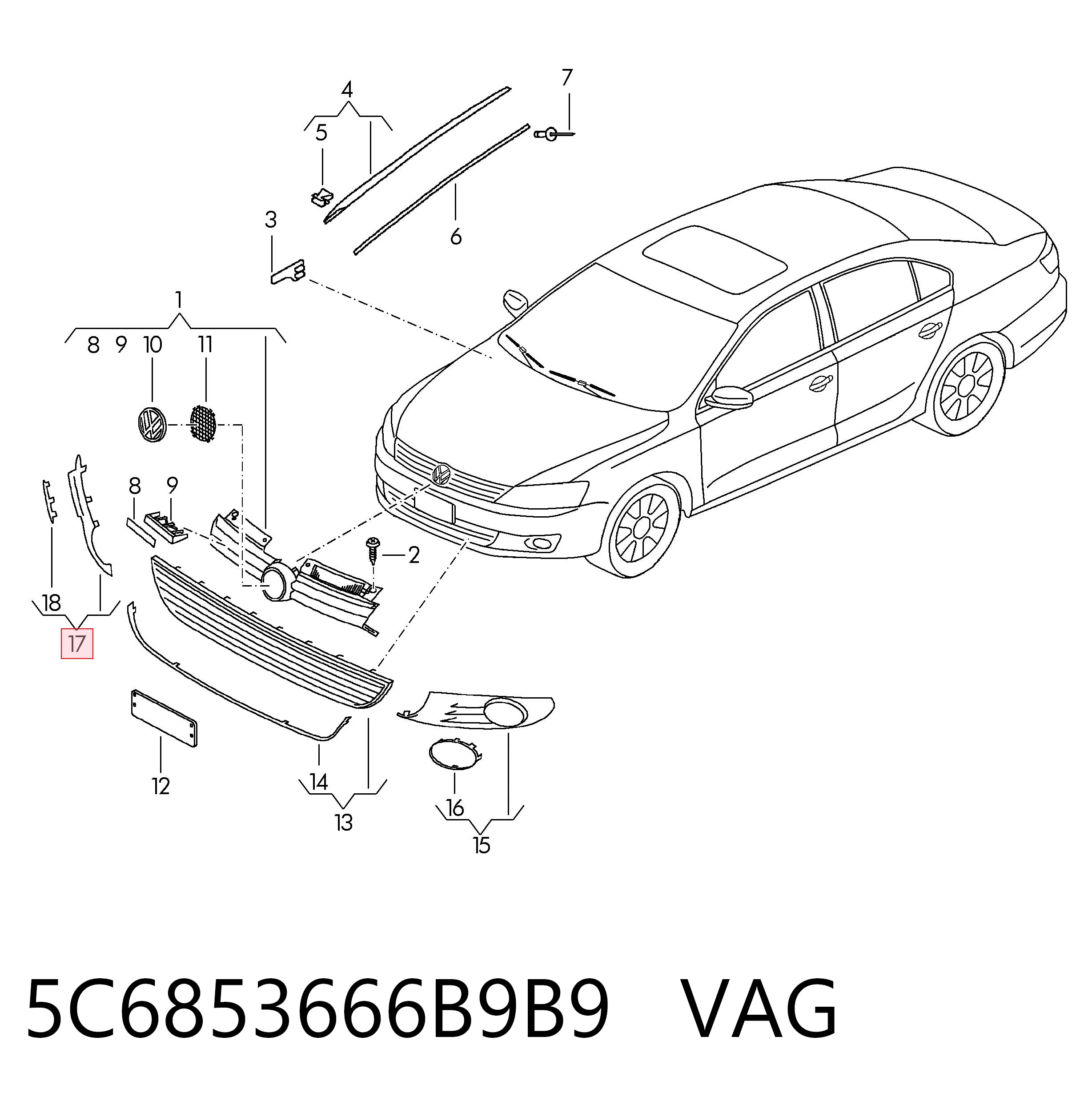 5C6853666B9B9 VAG Решетка радиатора