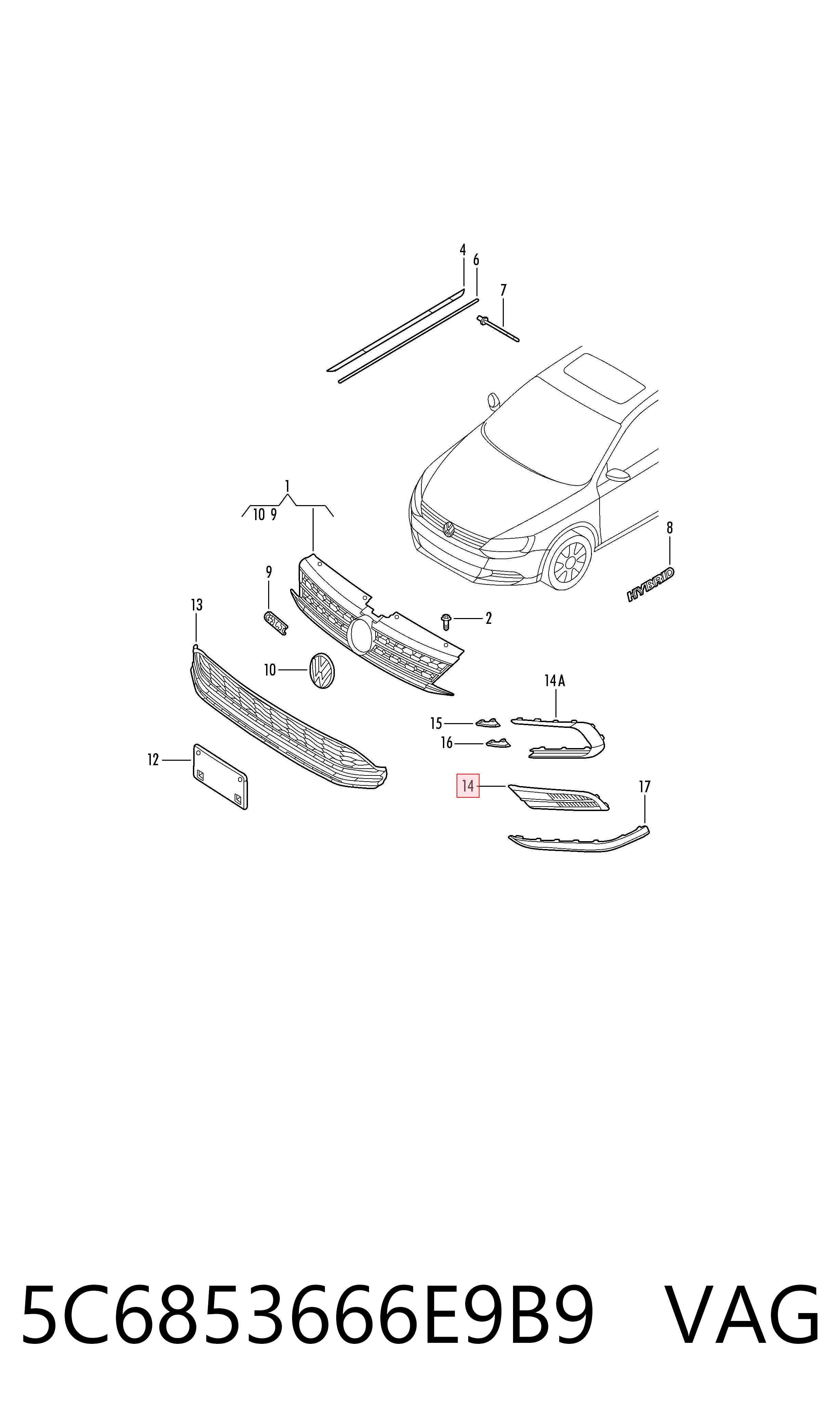 5C6853666E9B9 VAG Правая решетка переднего бампера