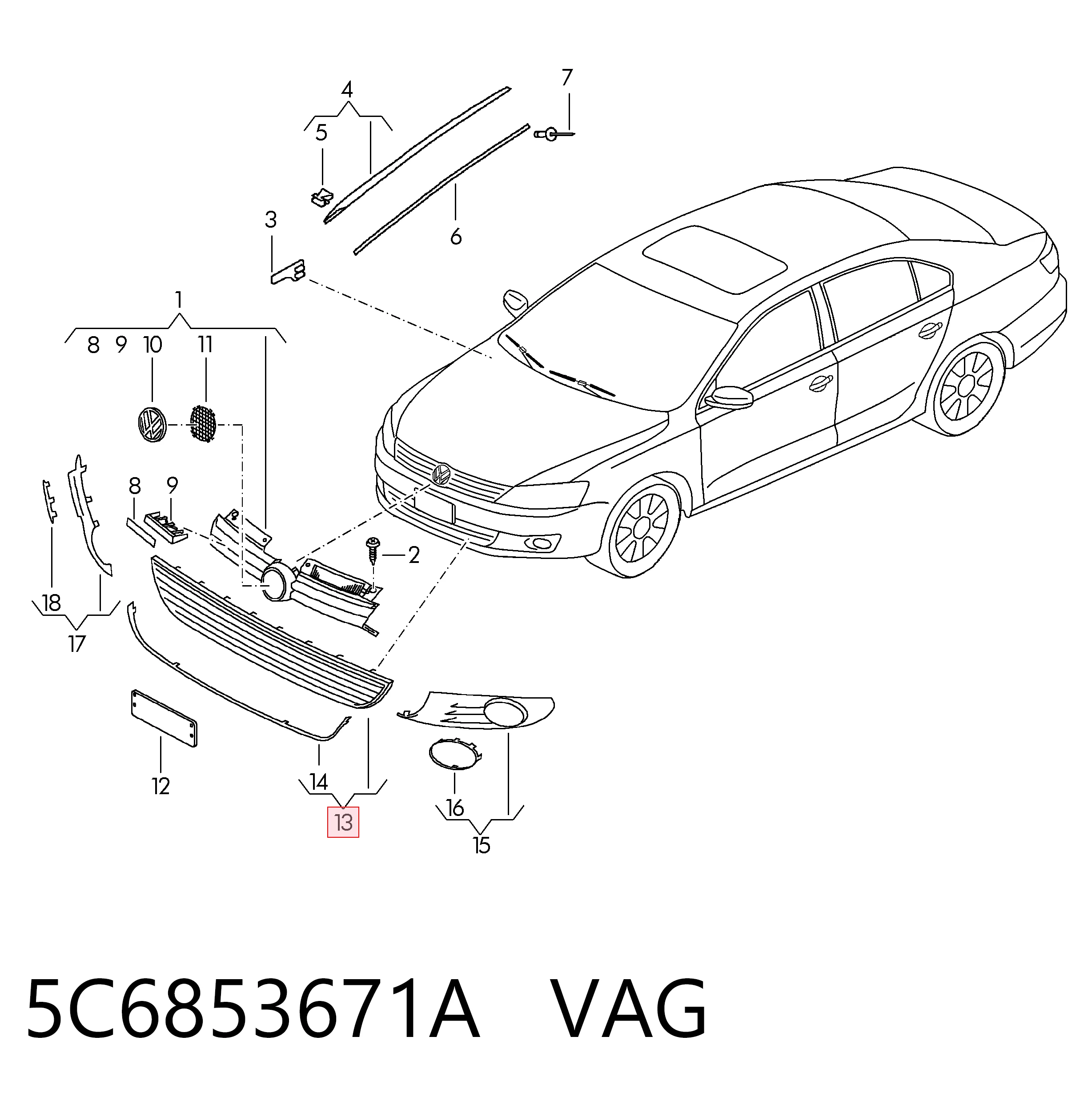 5C6853671A VAG Решетка радиатора