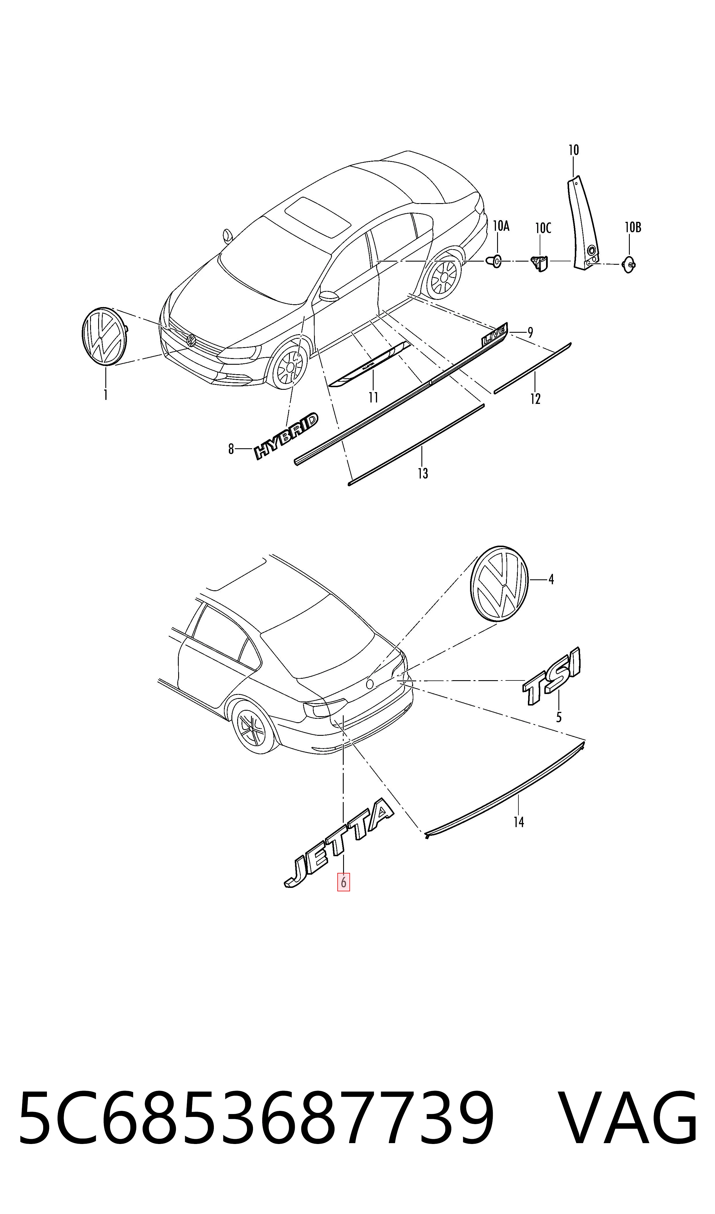 5C6853687739 VAG Фирменный значек на багажник