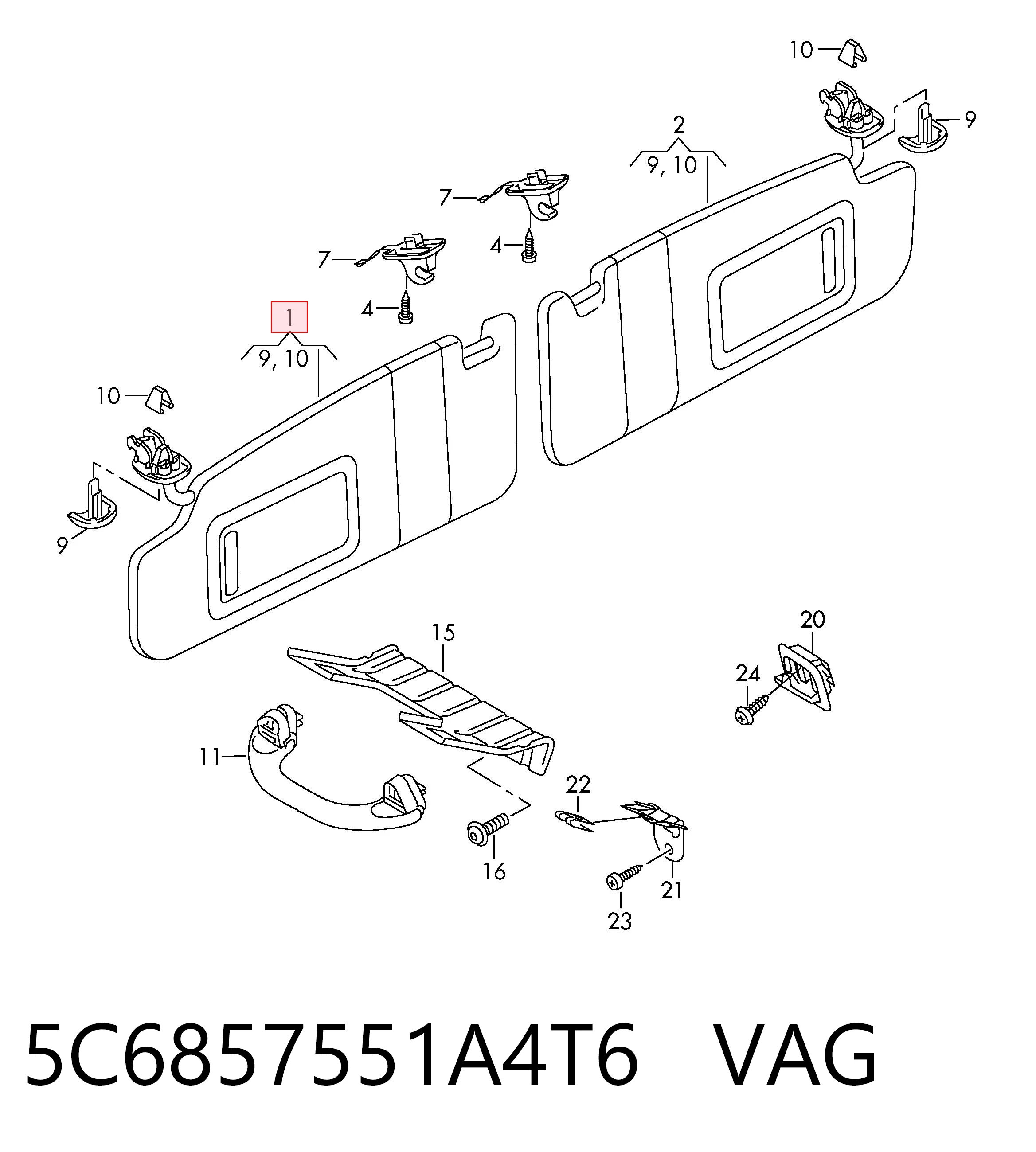 5C6857551A4T6 VAG Козырек противосолнечный