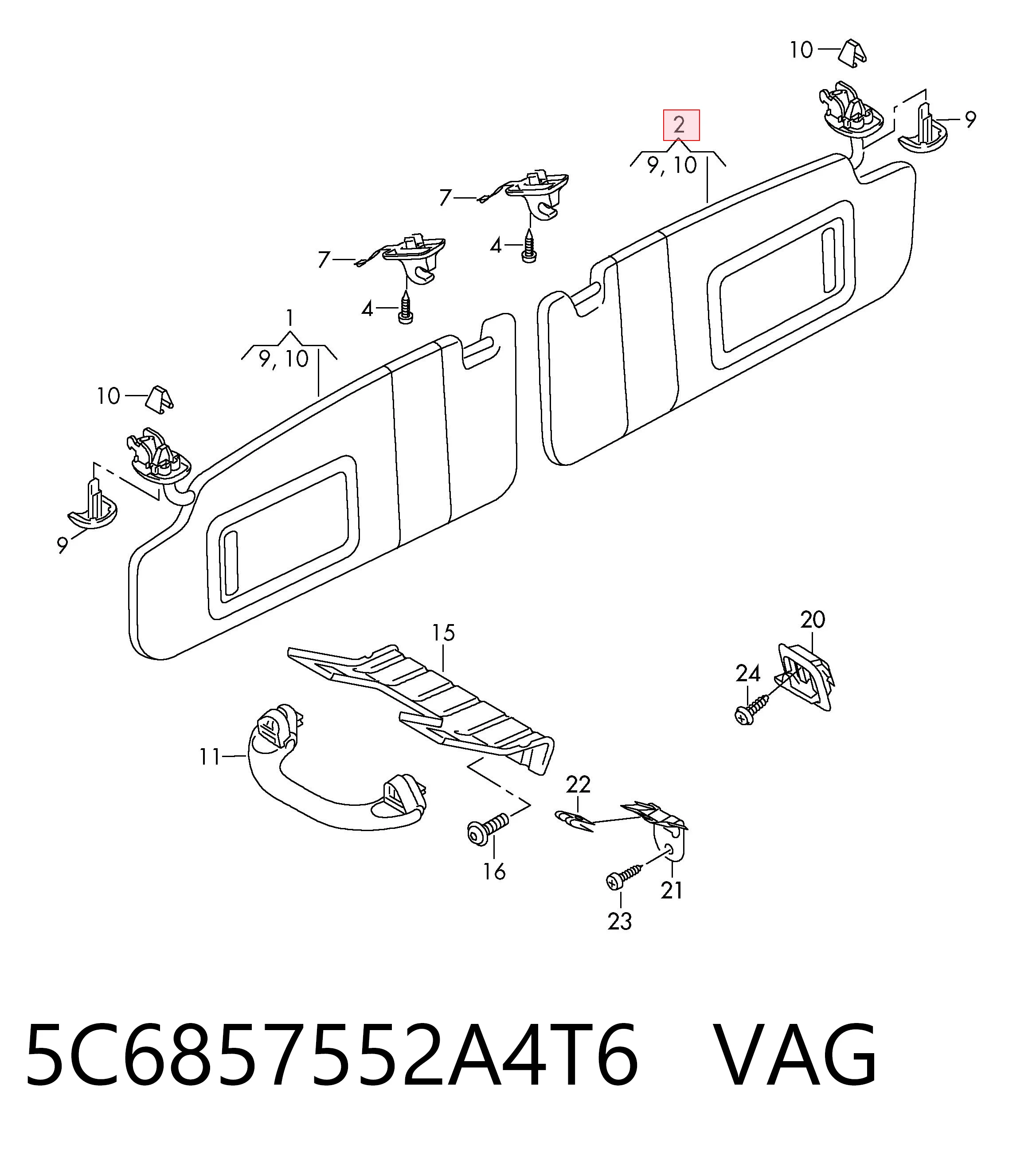 Козырек солнцезащитный автомобиля VAG 5C6857552A4T6 цена, от 25.99 USD
