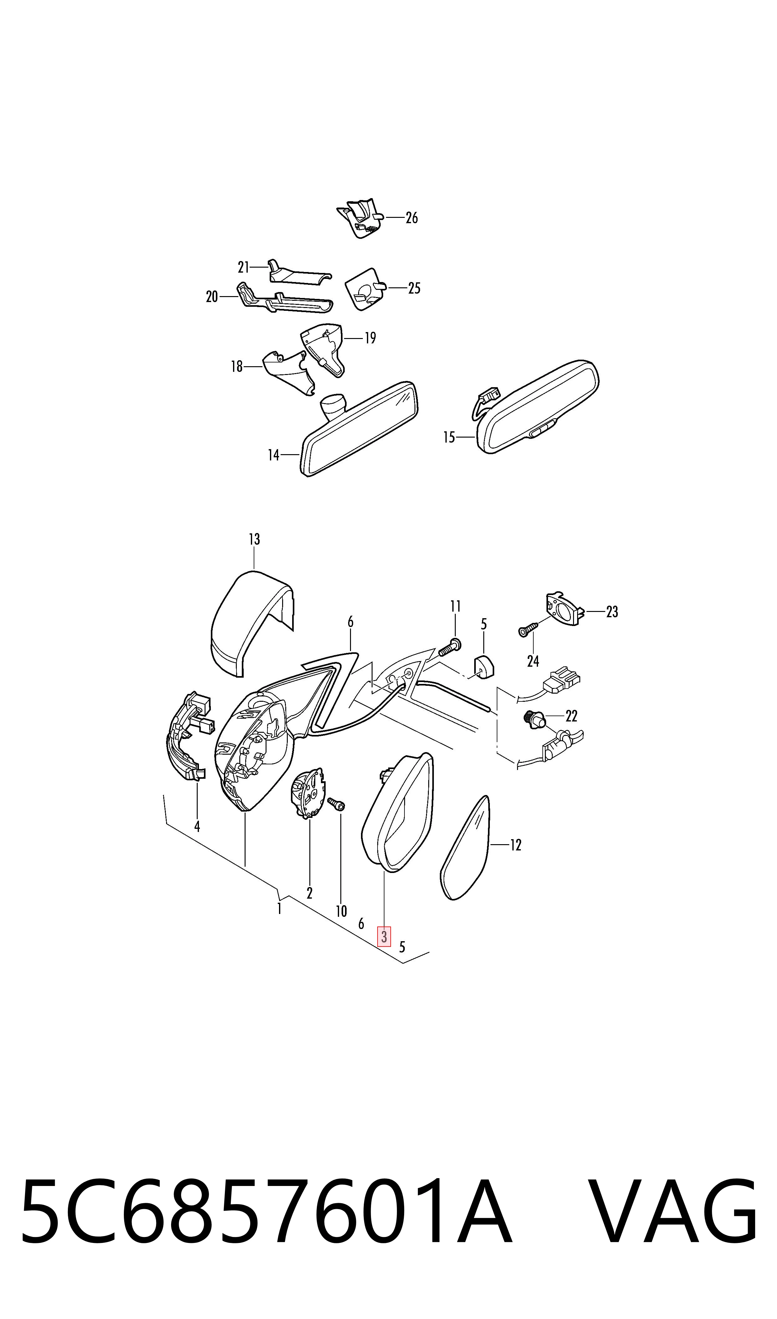 5C6857601A VAG Накладка зеркала заднего вида, левая