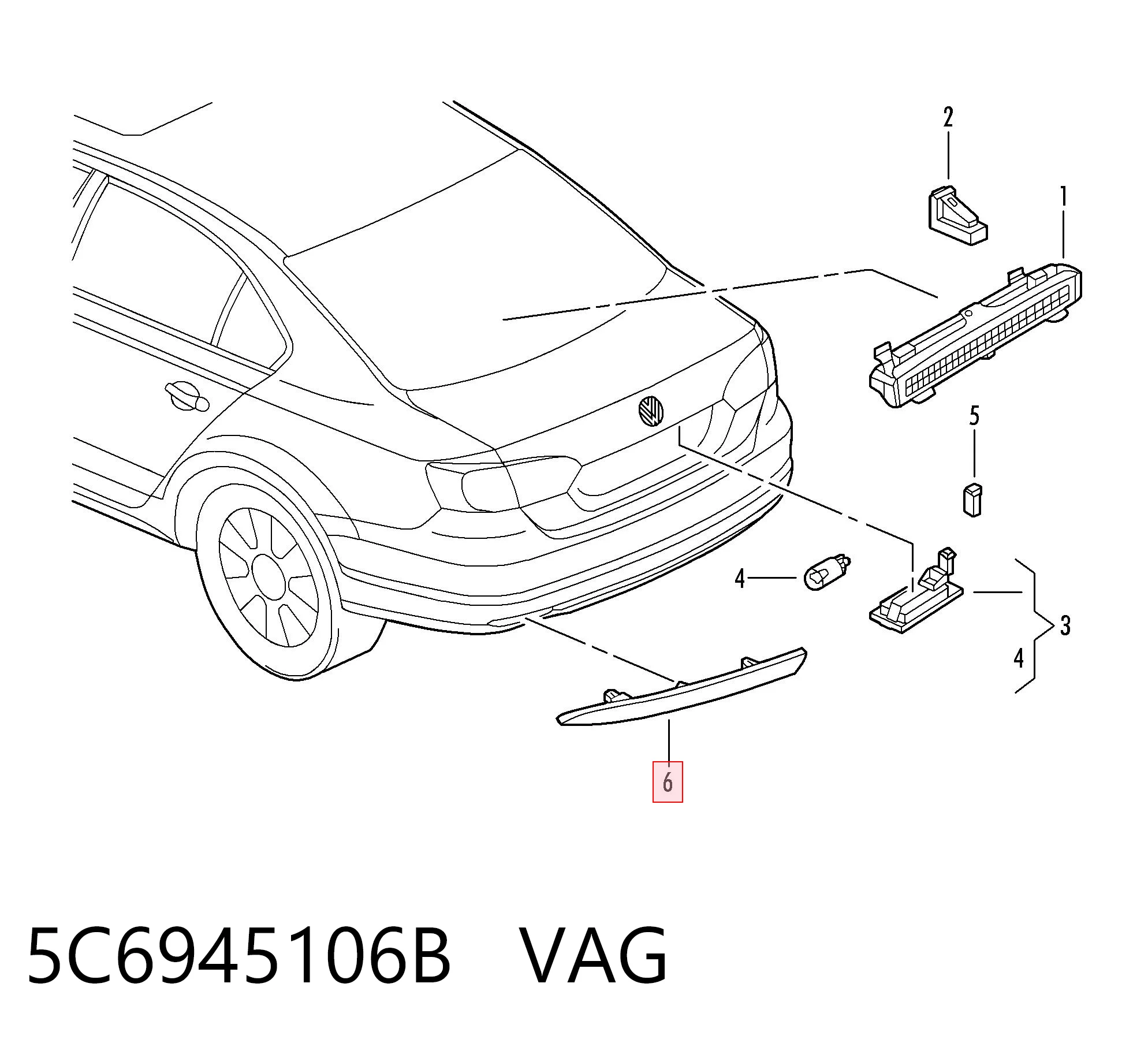 5C6945106B VAG Правый катафот бампера