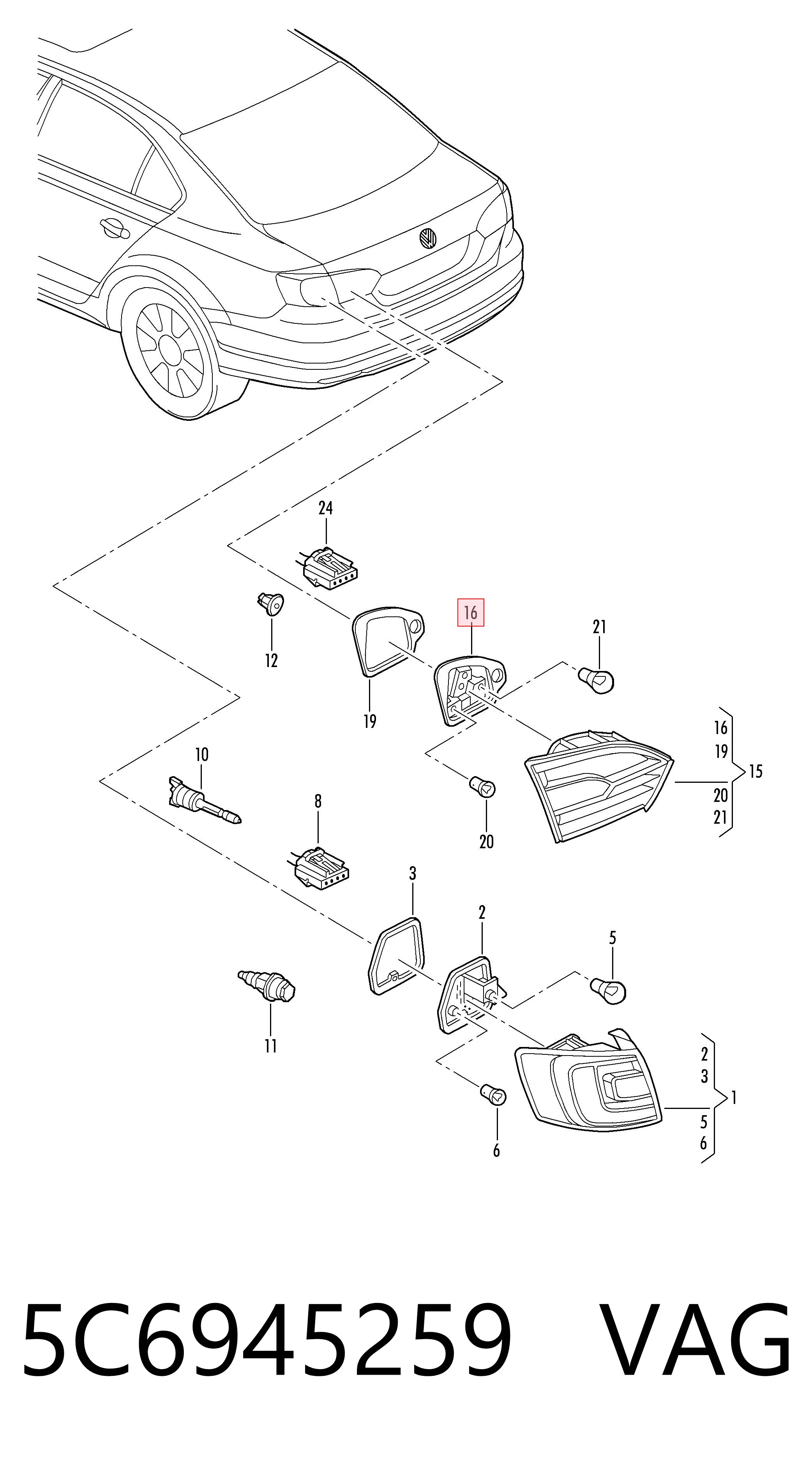 5C6945259 VAG Задняя левая внутренняя фара