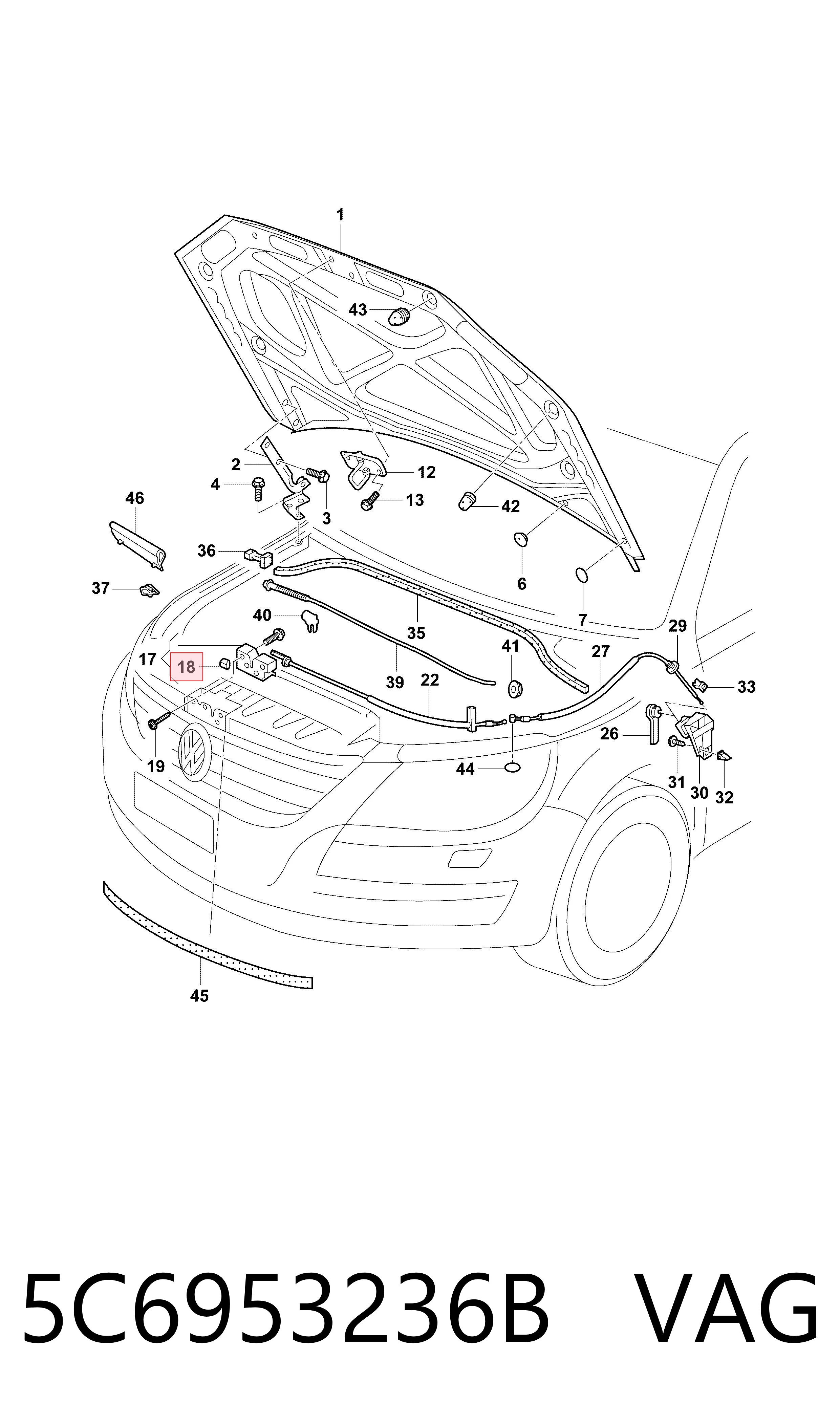 5C6953236B VAG Запор капота (замок и привод замка капота)