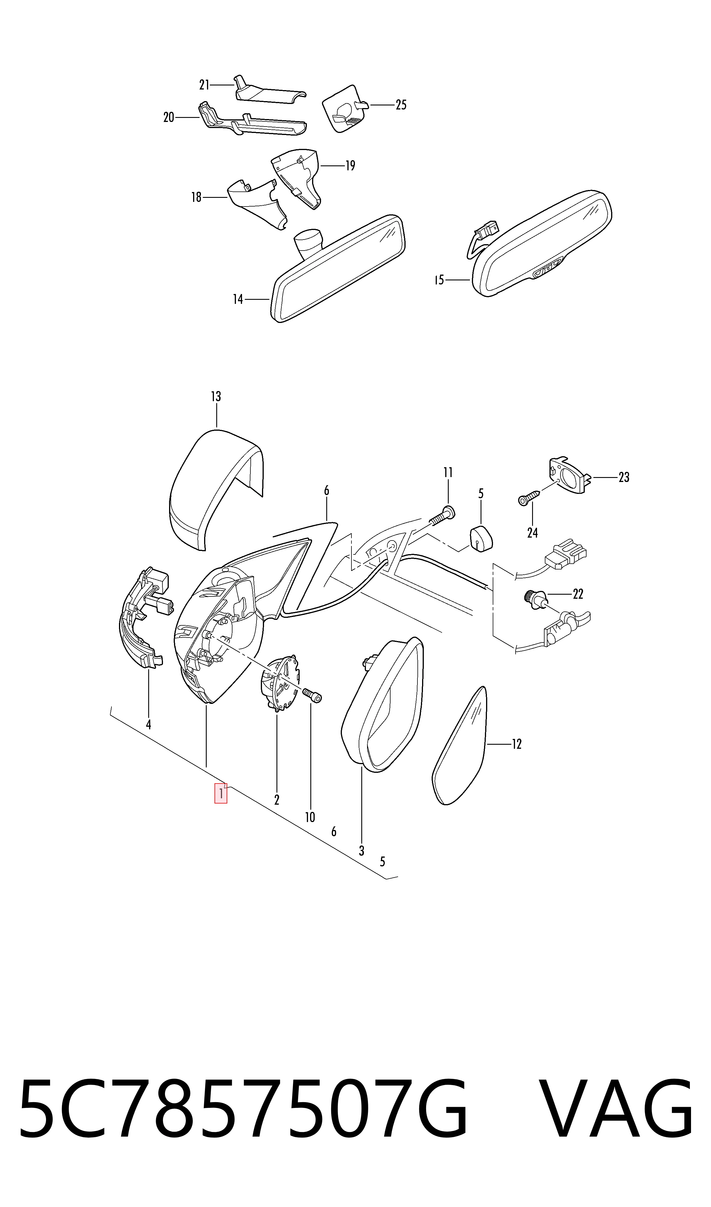 5C7857507G VAG Левое боковое зеркало