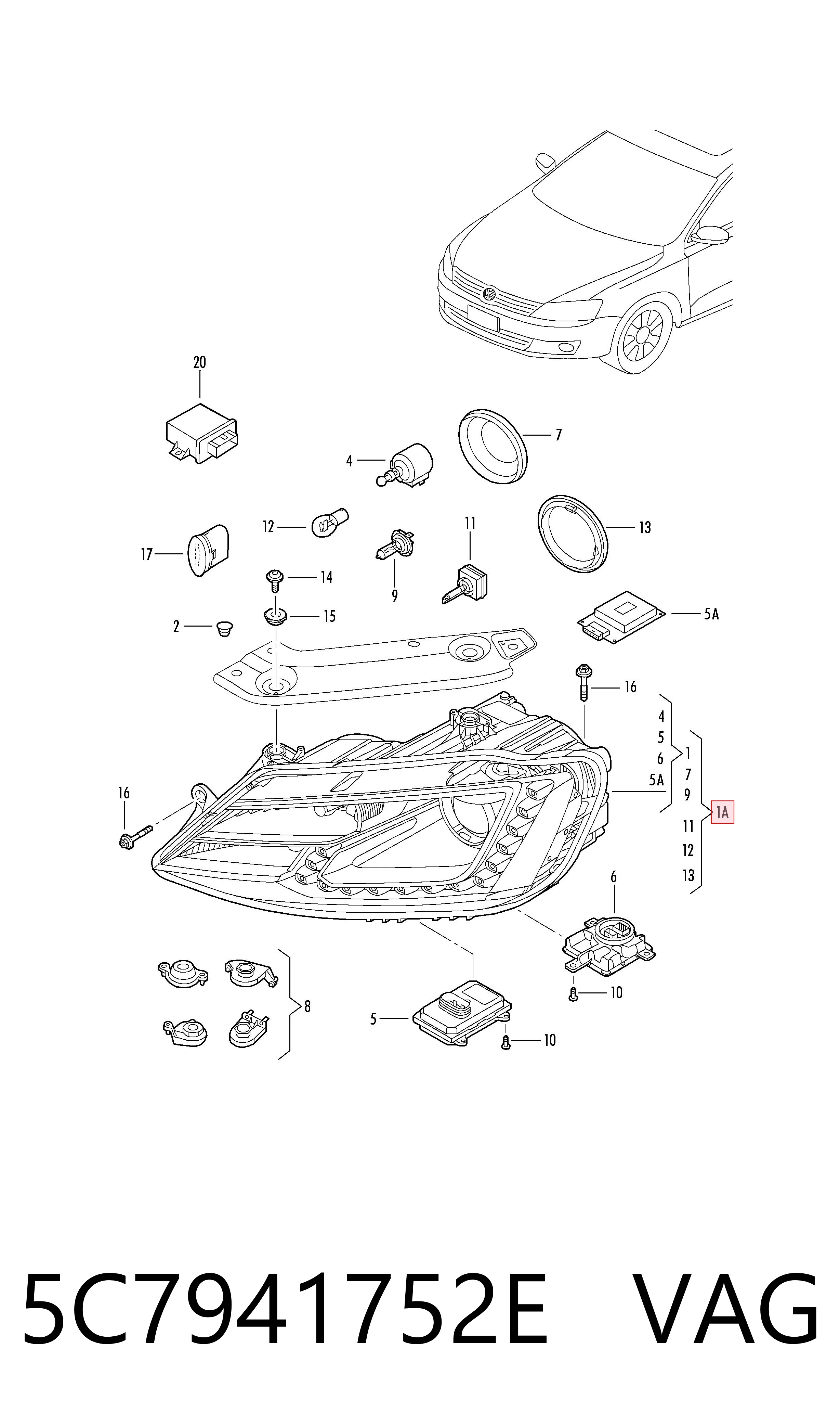 Купить 5C7941754C VAG Фара основная правая