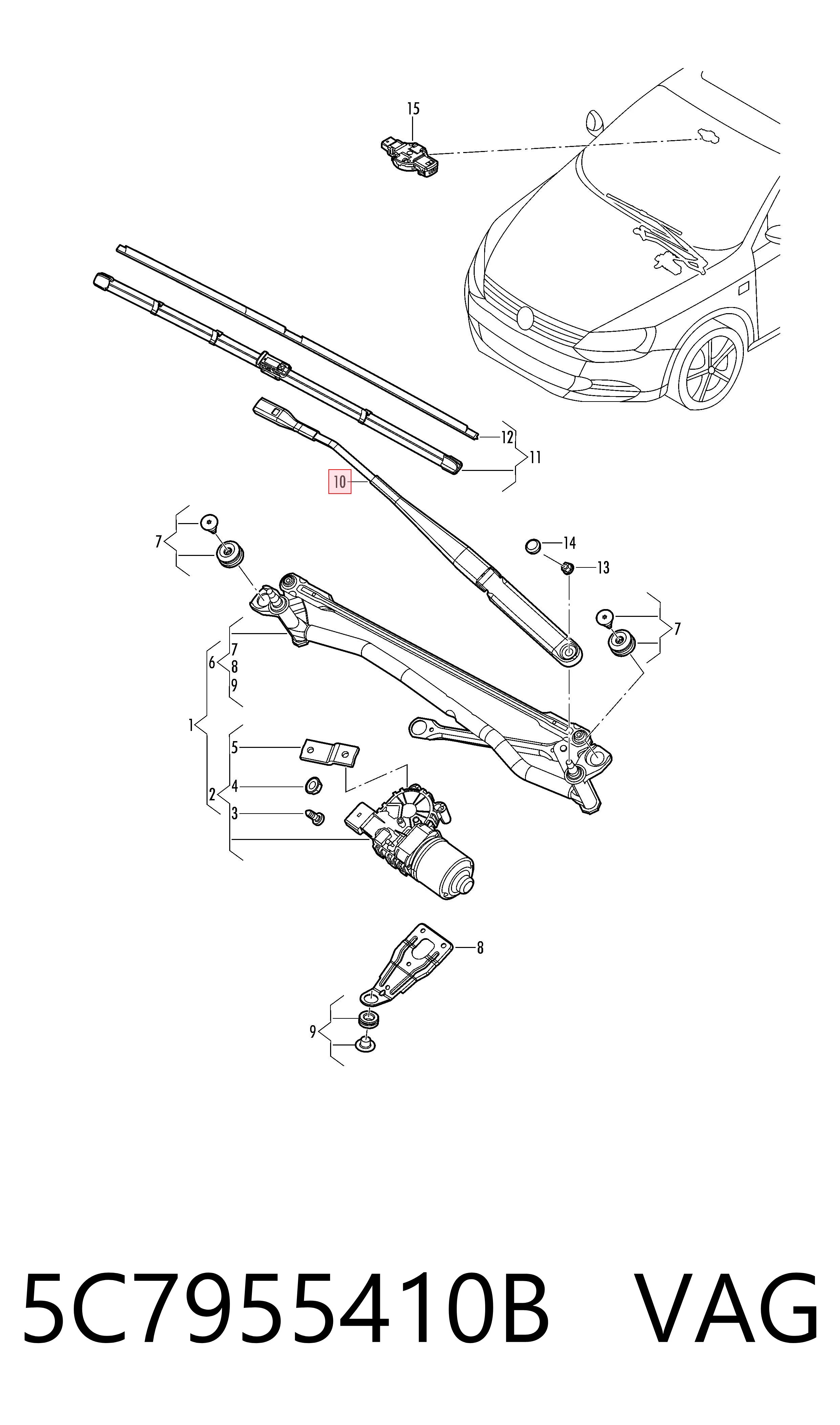Поводок дворника на Volkswagen Jetta VI 162, 163, AV3, AV2, AY2, AY3