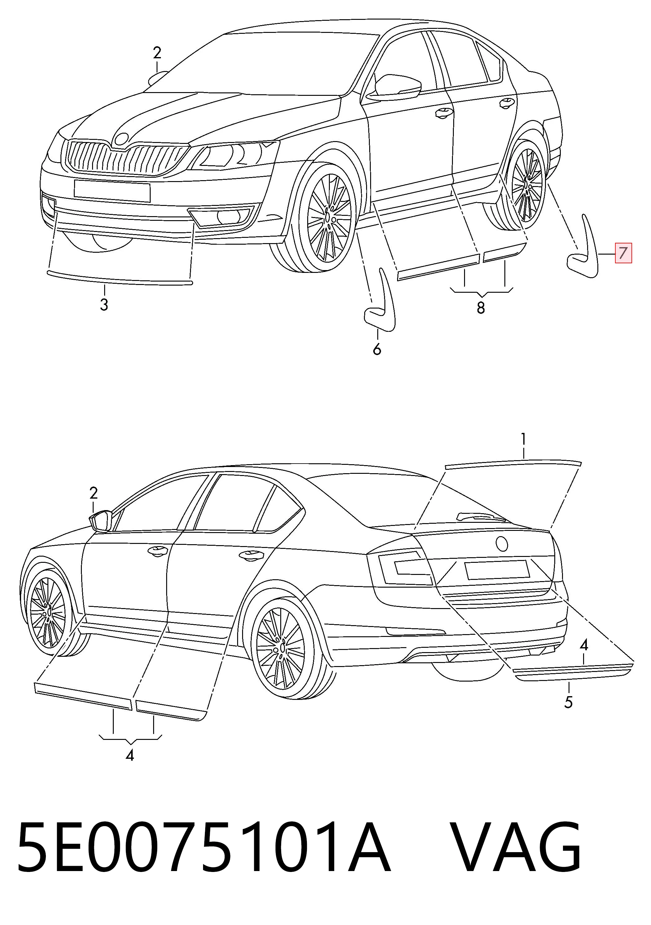 5E0075101A VAG Брызговики задние, комплект