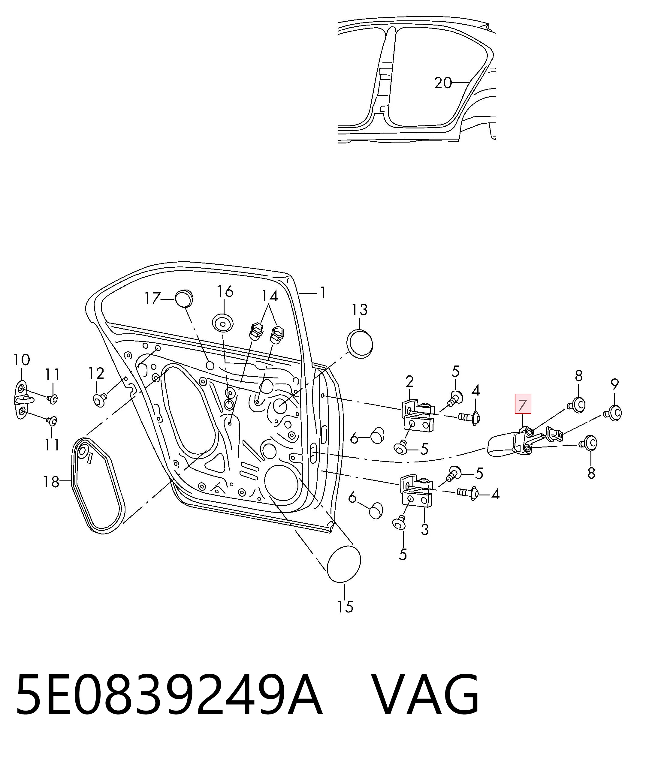 5E0839249A VAG Ограничитель двери, задний