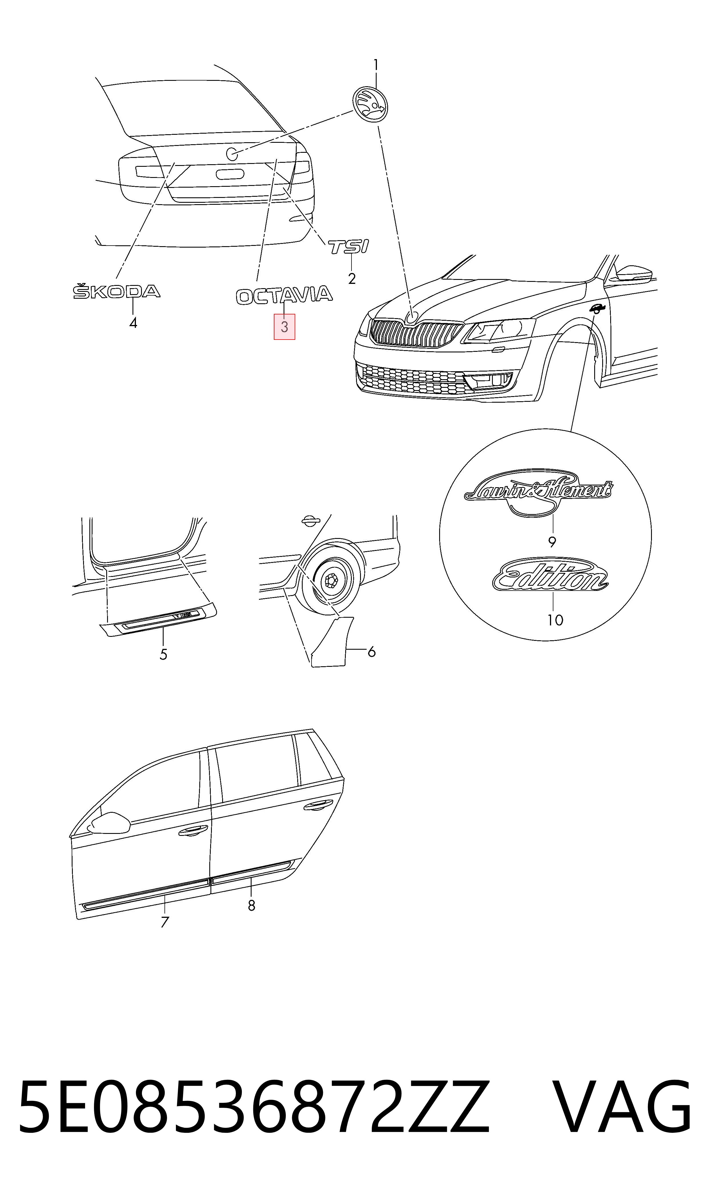 5E08536872ZZ VAG Фирменный значек на багажник