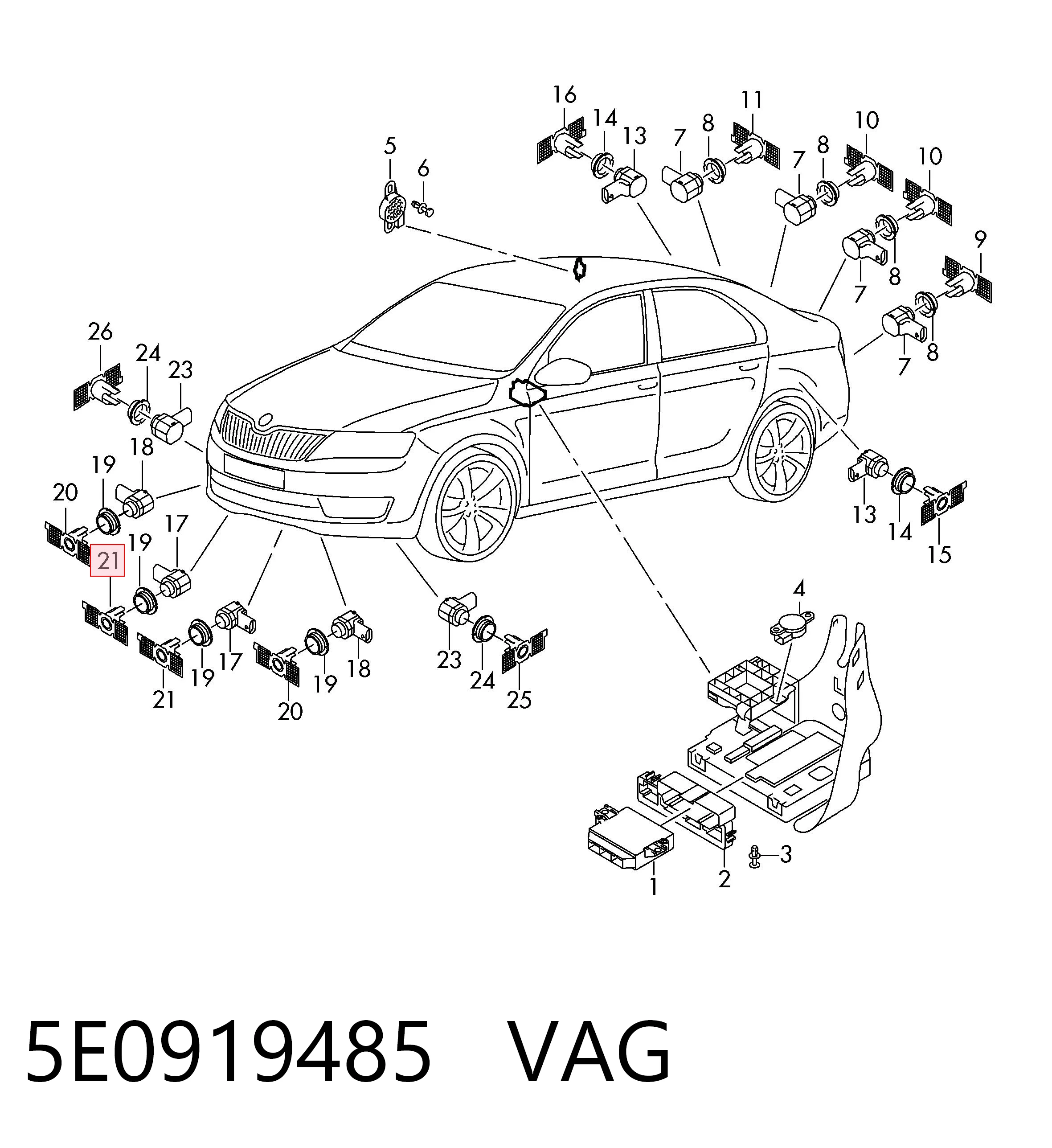 5E0919485 VAG Кронштейн парктроника, передний боковой