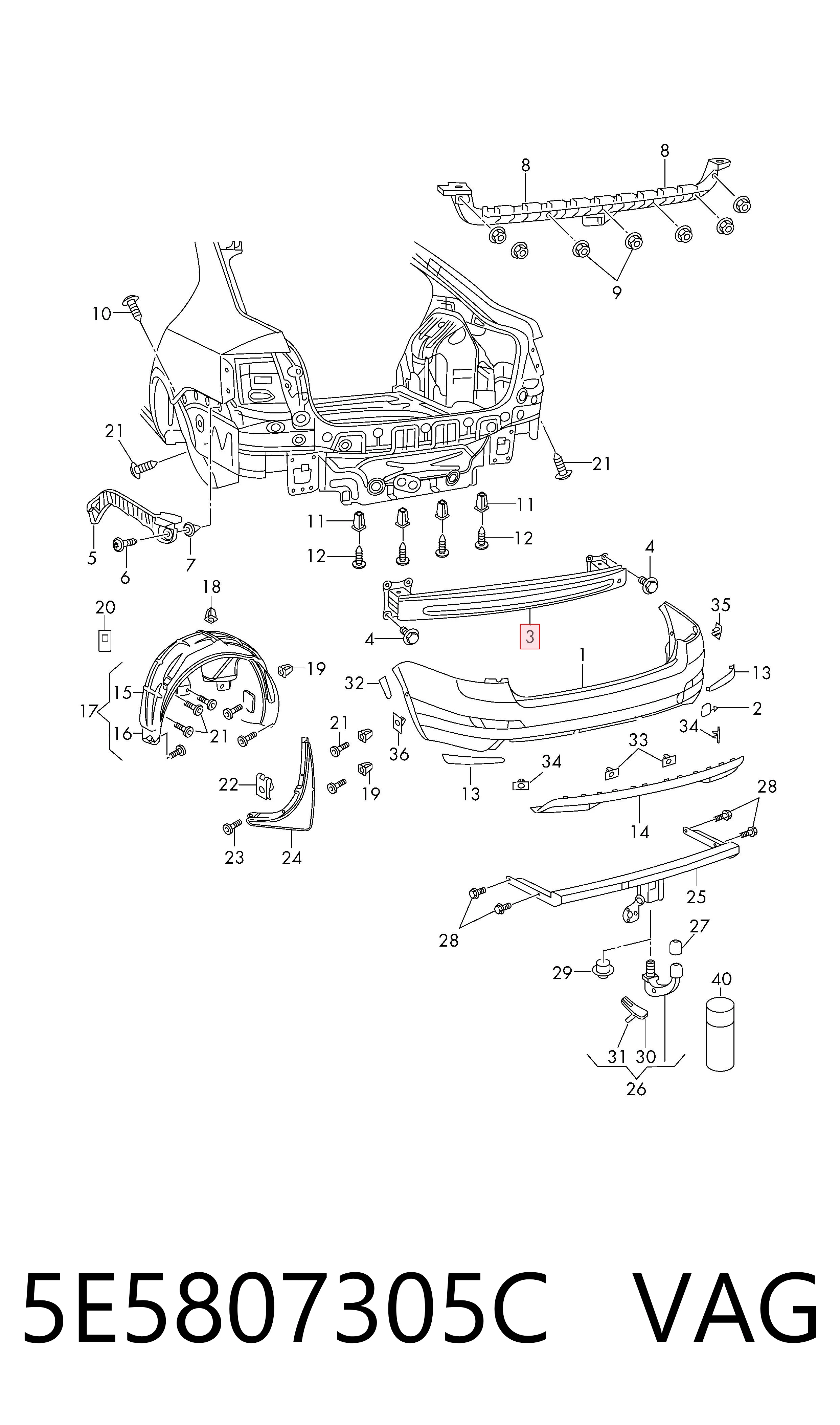Балка бампера заднего Skoda Octavia III A7 лифтбек (5E3, NL3, NR3) (2012 - 2021) цена, от 50.96 USD