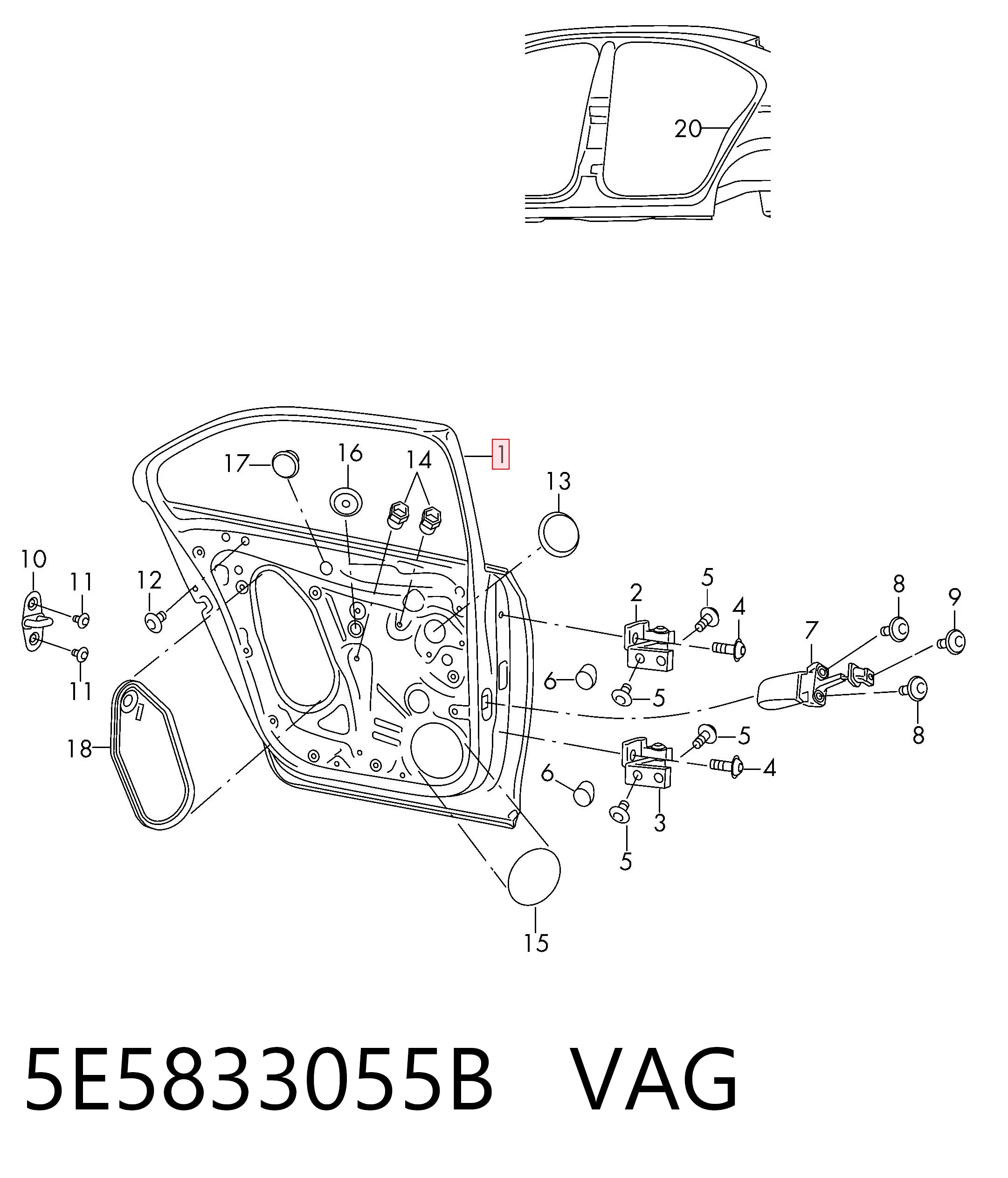 5E5833055B VAG Дверь пассажирская задняя левая