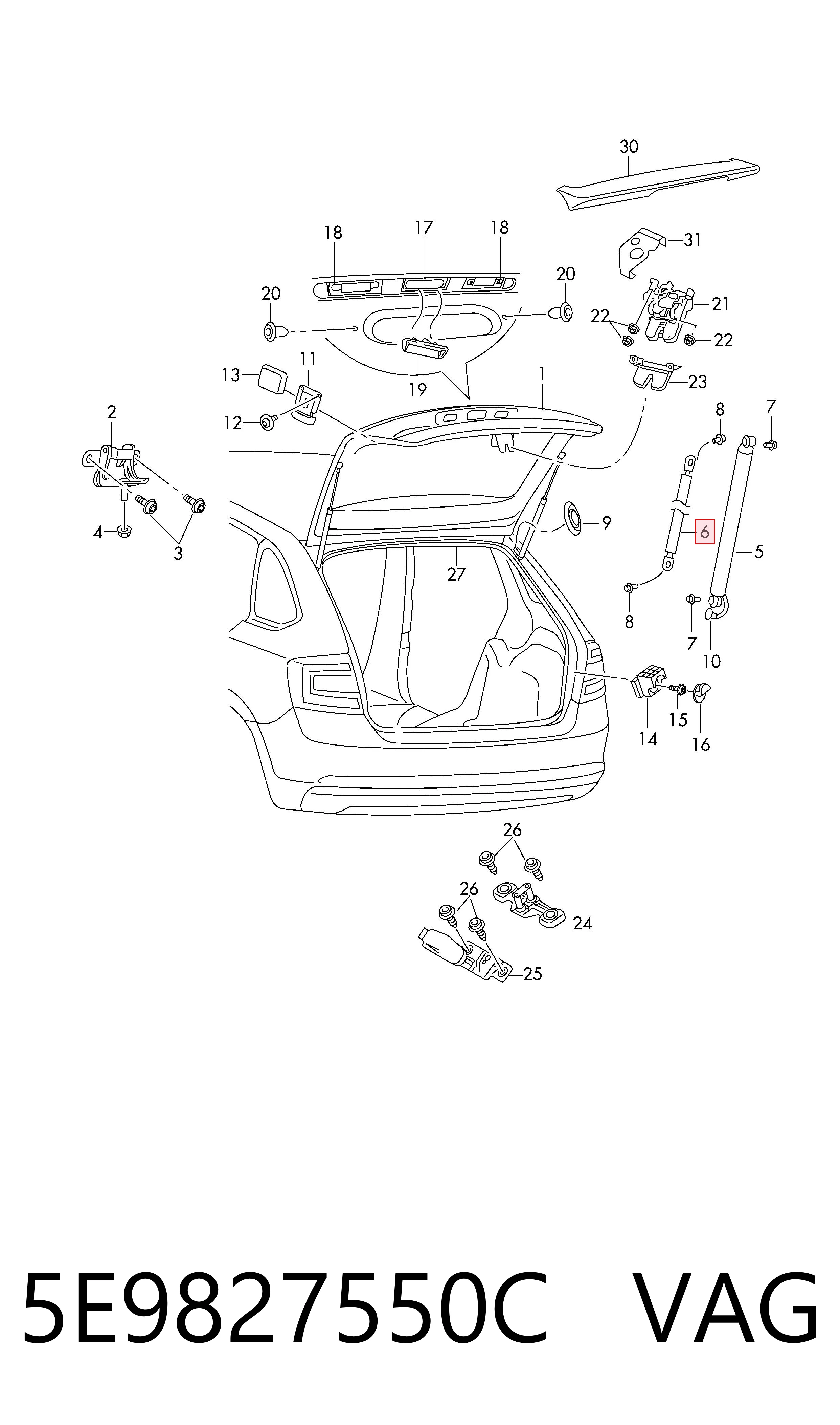 5E9827550C VAG Амортизатор крышки багажника