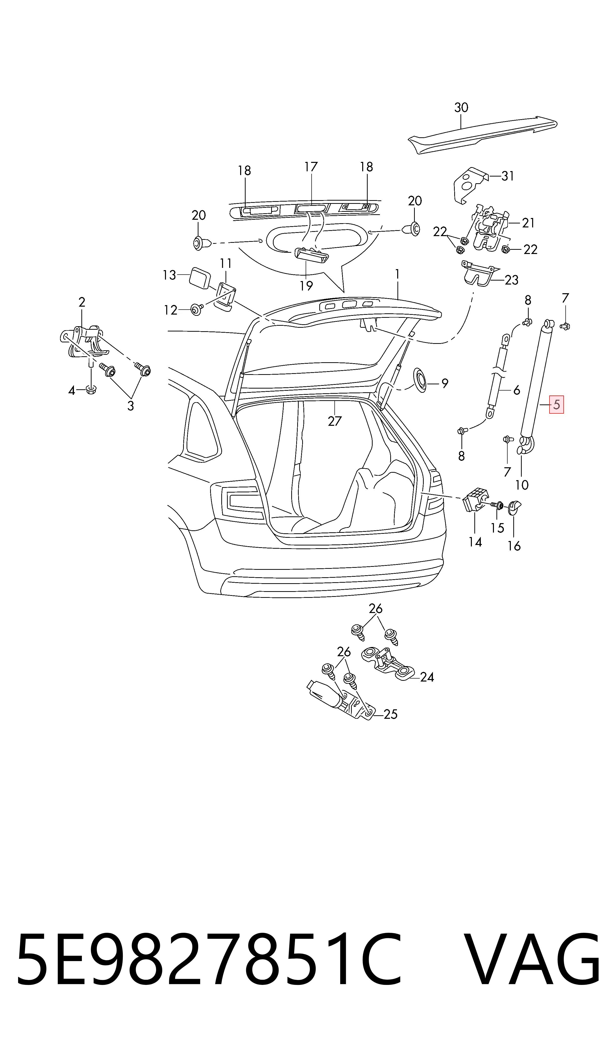 5E9827851C VAG Амортизатор крышки багажника