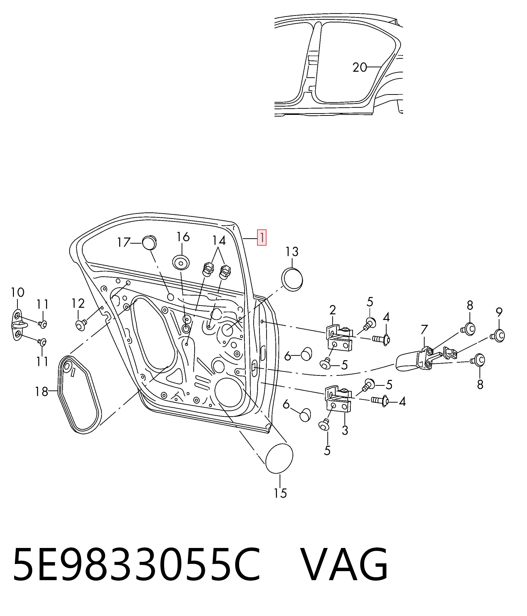 5E9833055C VAG Дверь пассажирская задняя левая