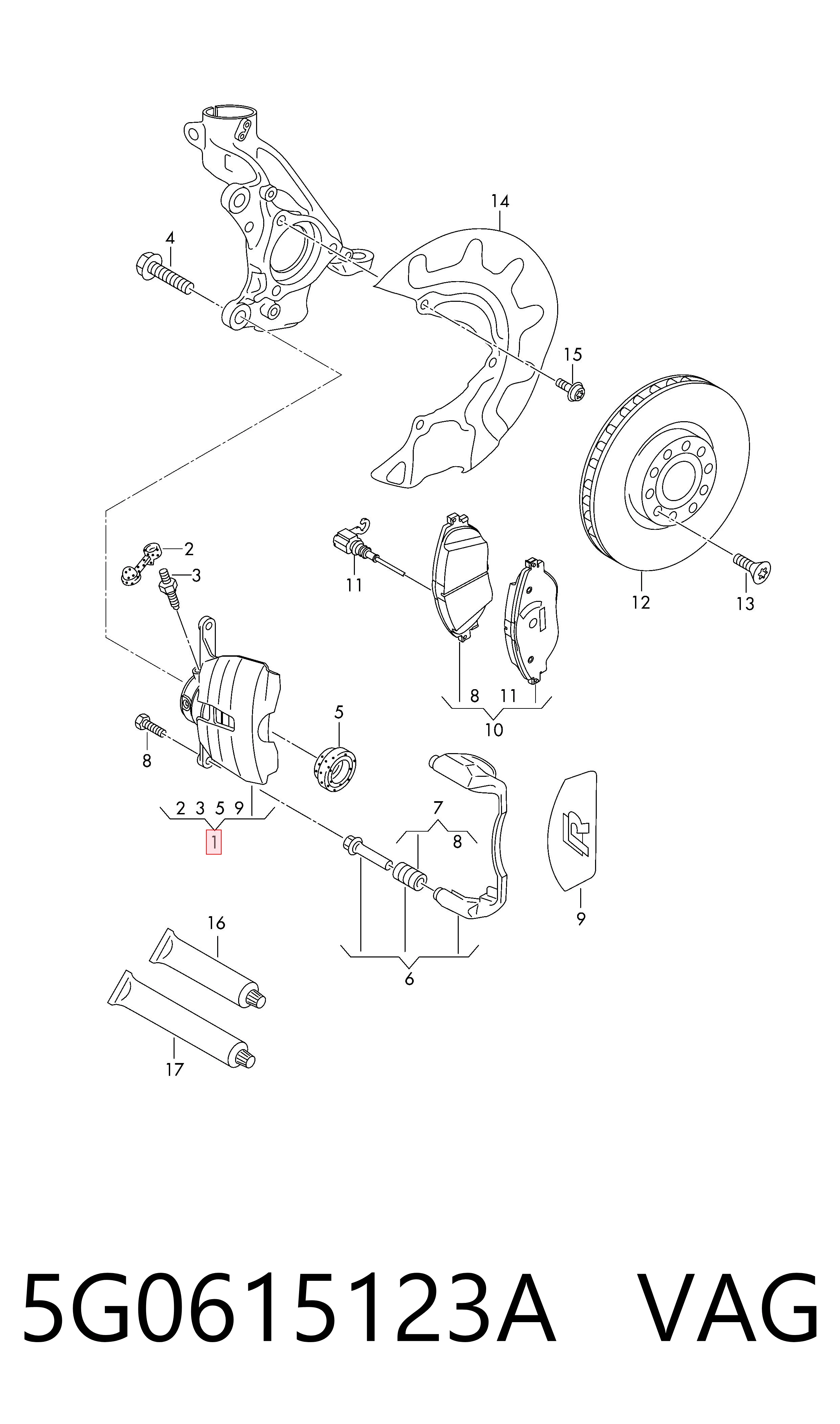 Супорт тормзной VAG 5G0615123A цена, от 123.74 USD
