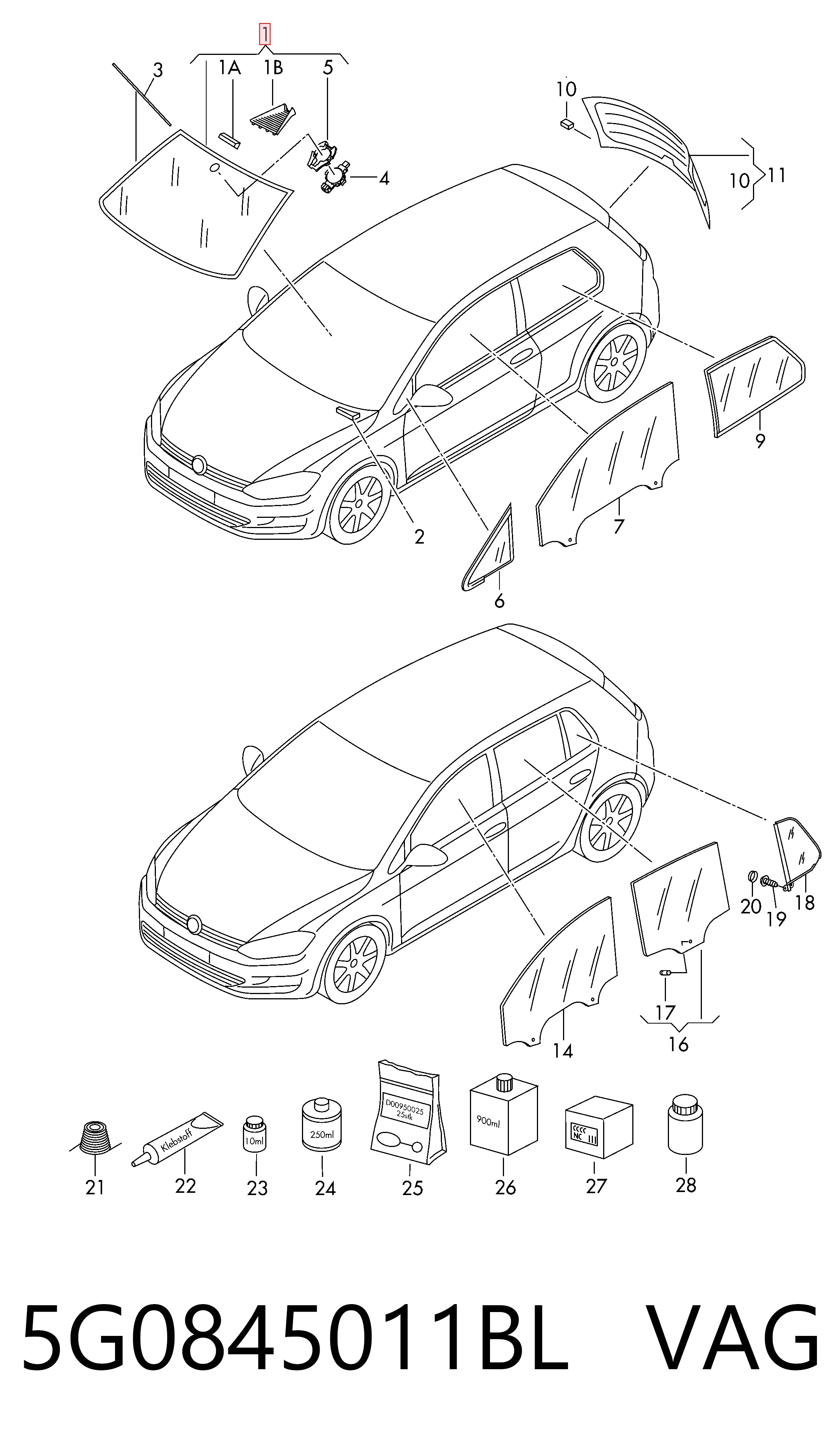 5G0845011BL VAG Автостекло