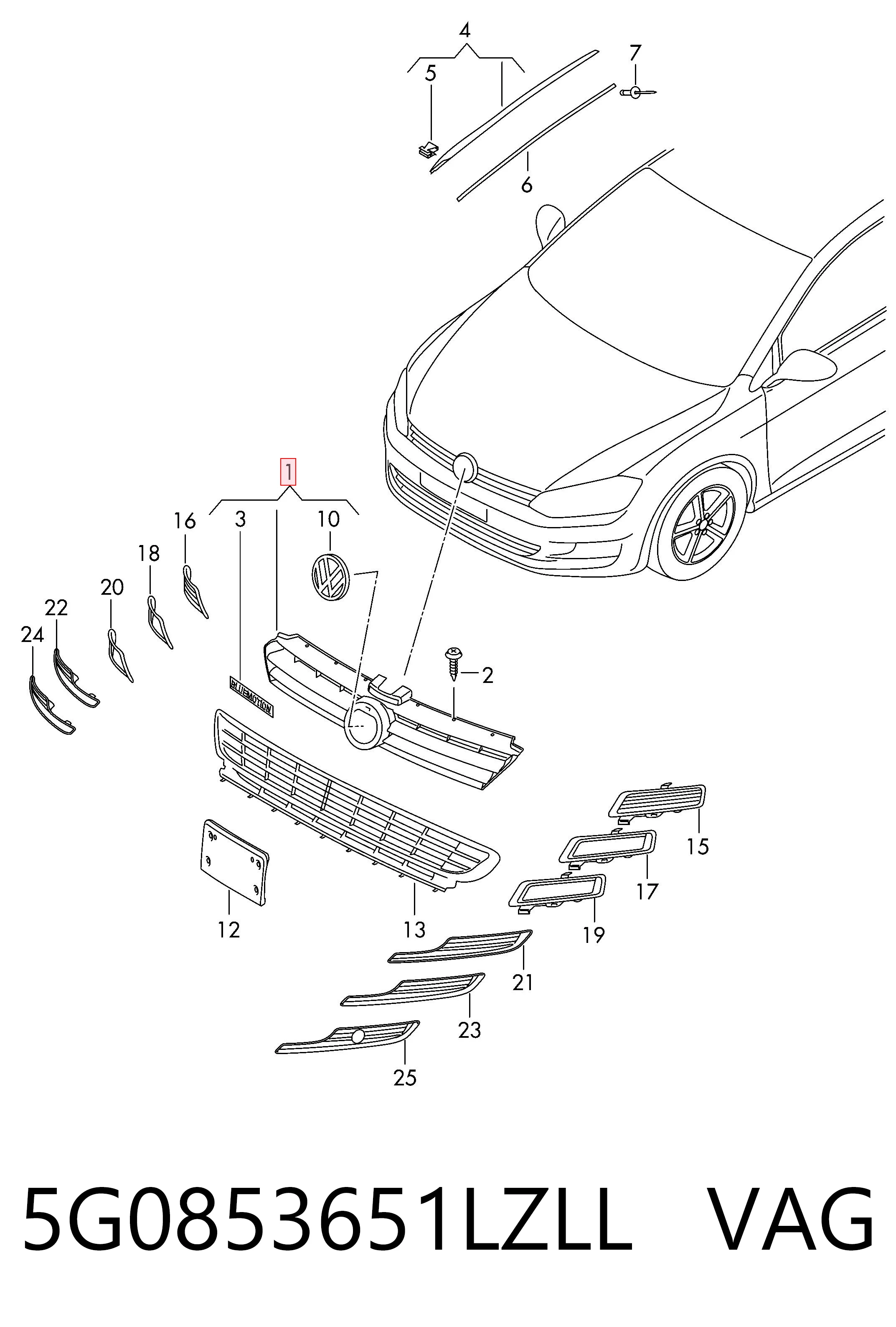 Решетка радиатора на Volkswagen Golf ALLTRACK VII BA5, BV5