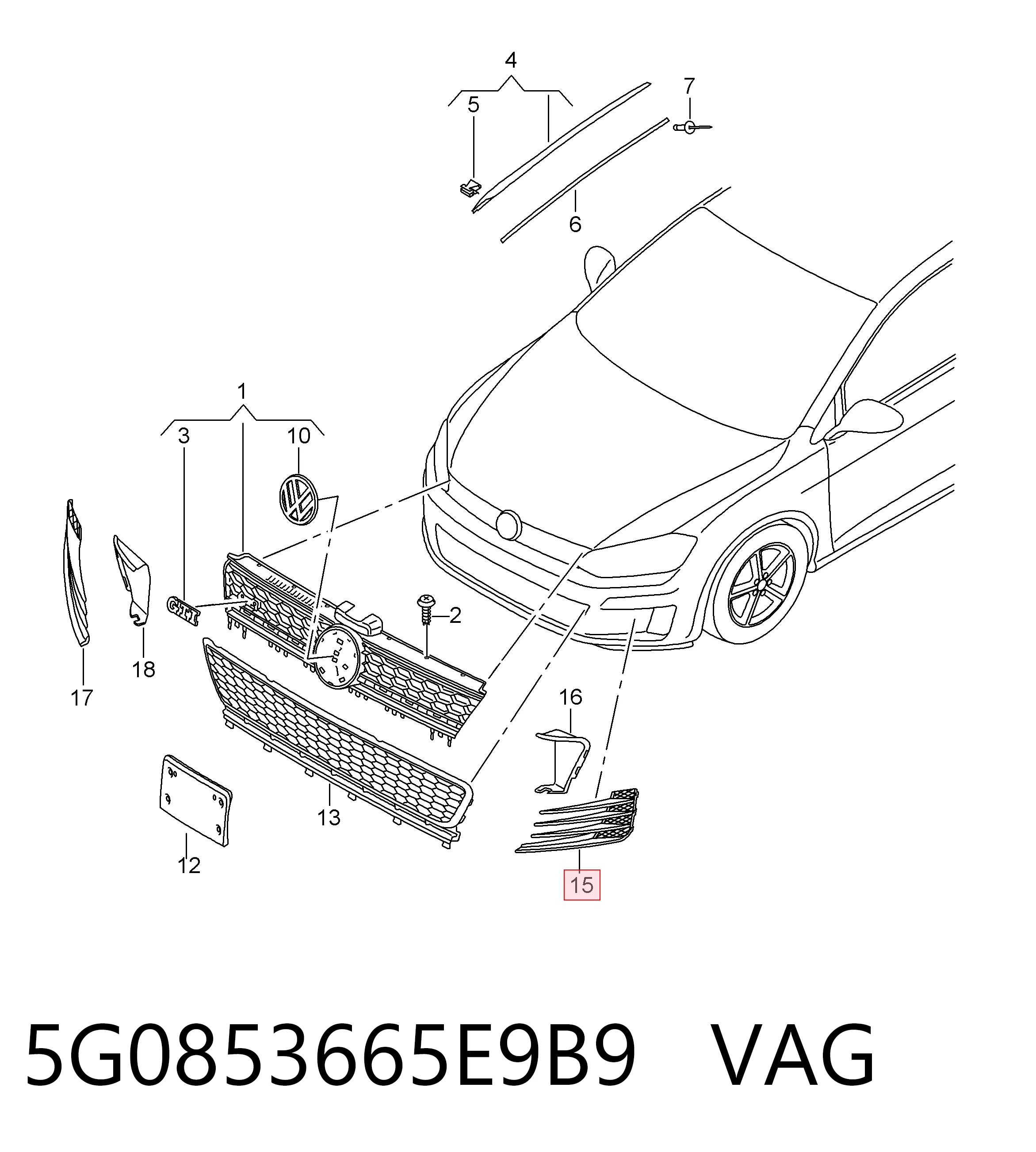 Решетка бампера переднего левая 95C22725 Polcar