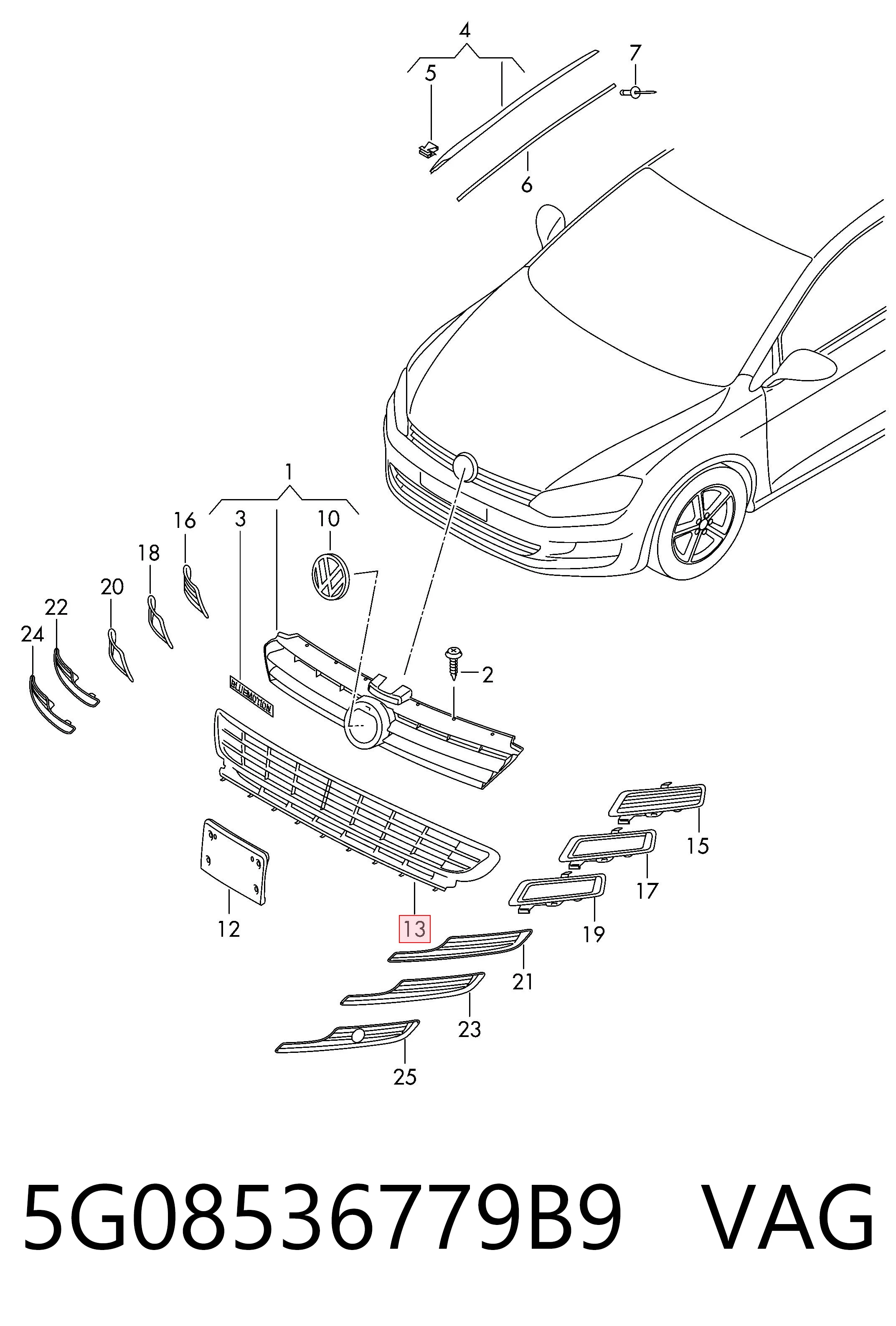 Решетка бампера переднего центральная Volkswagen Golf ALLTRACK VII универсал (BA5, BV5) (2014 - 2020) цена, от 18.74 USD