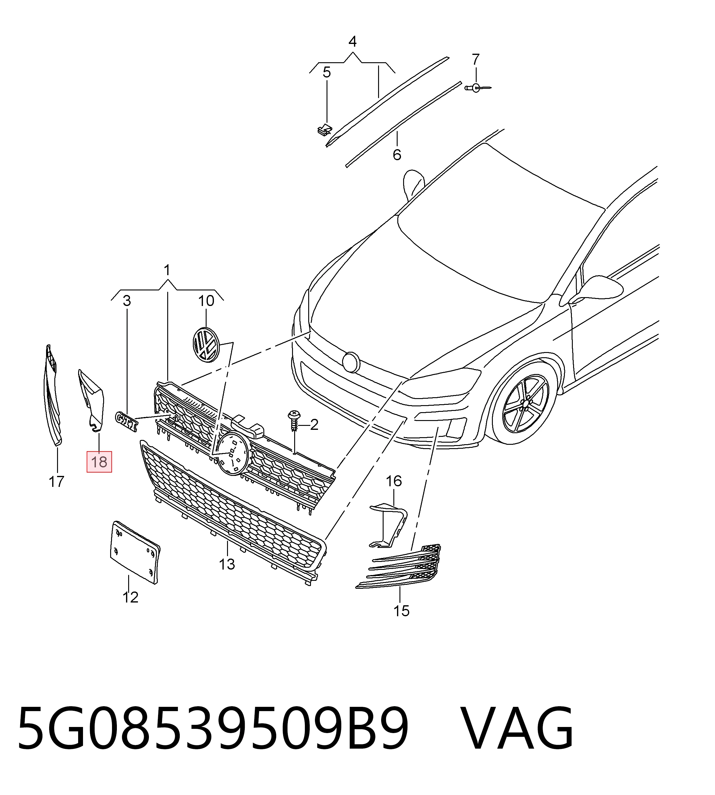 Решетка бампера переднего внутренняя правая VAG 5G08539509B9 цена, от 12.92 USD