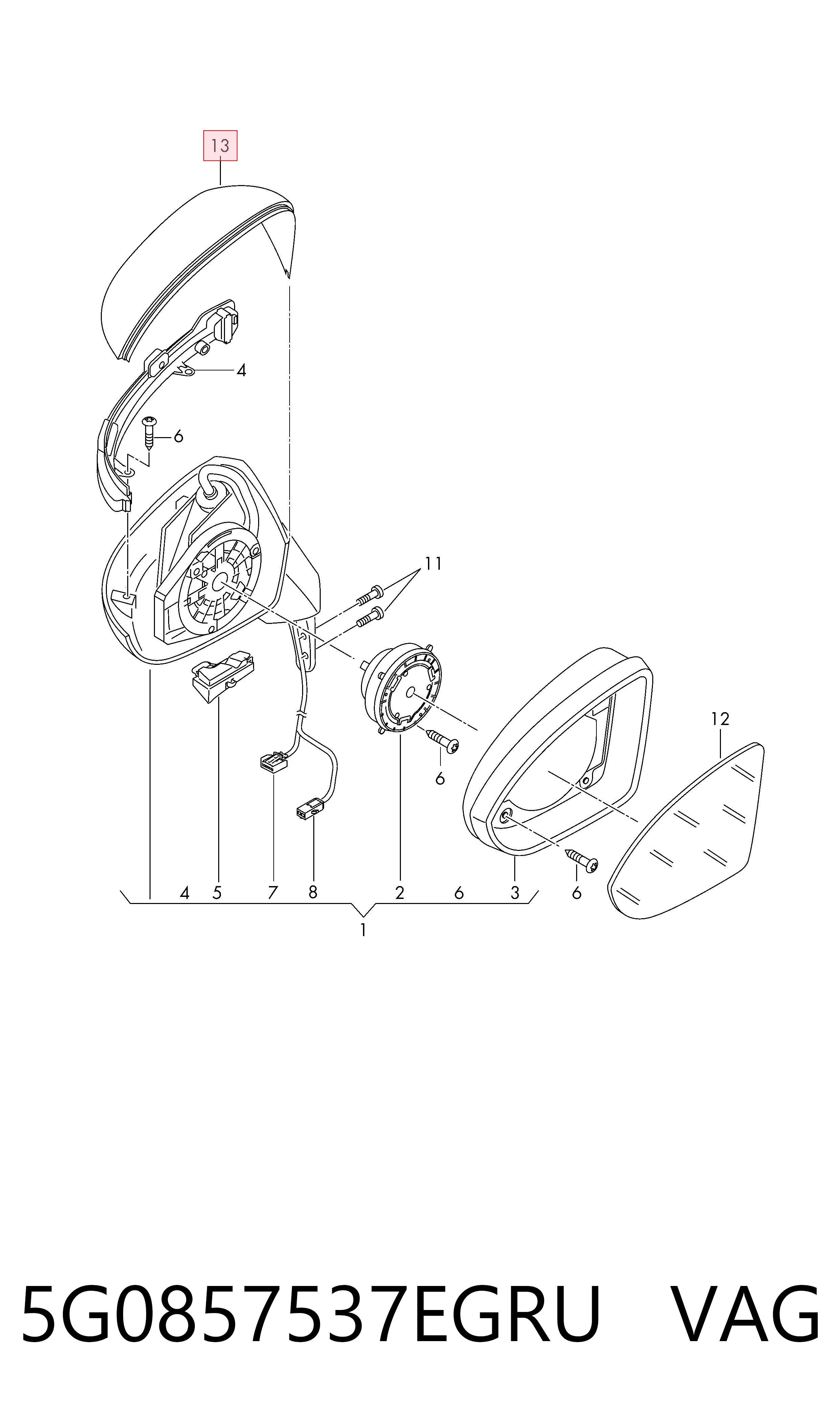 Накладка левого бокового зеркала VAG 5G0857537EGRU цена, от 84.36 USD