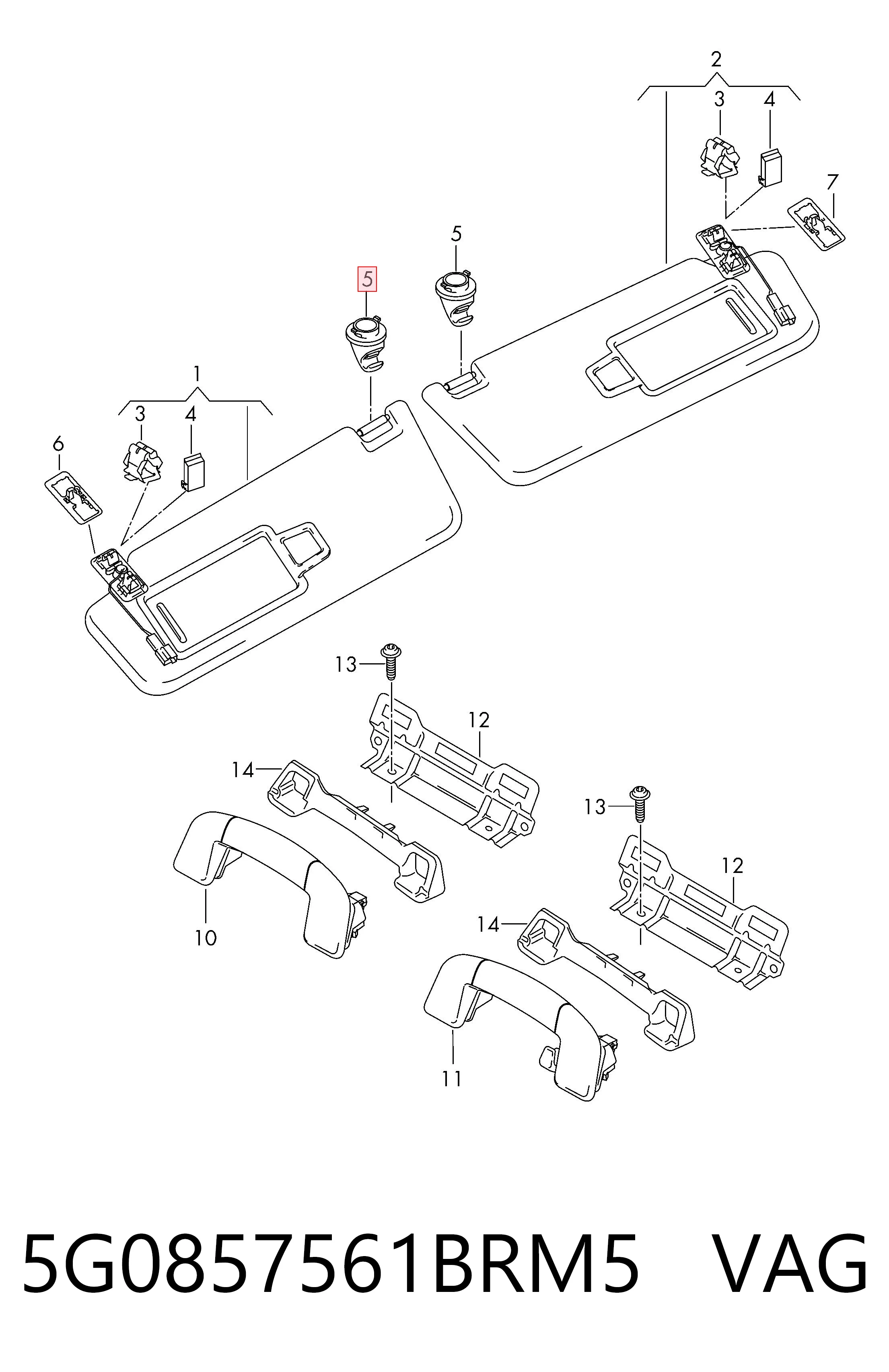 Фиксатор солнцезащитного козырька VAG 5G0857561BRM5