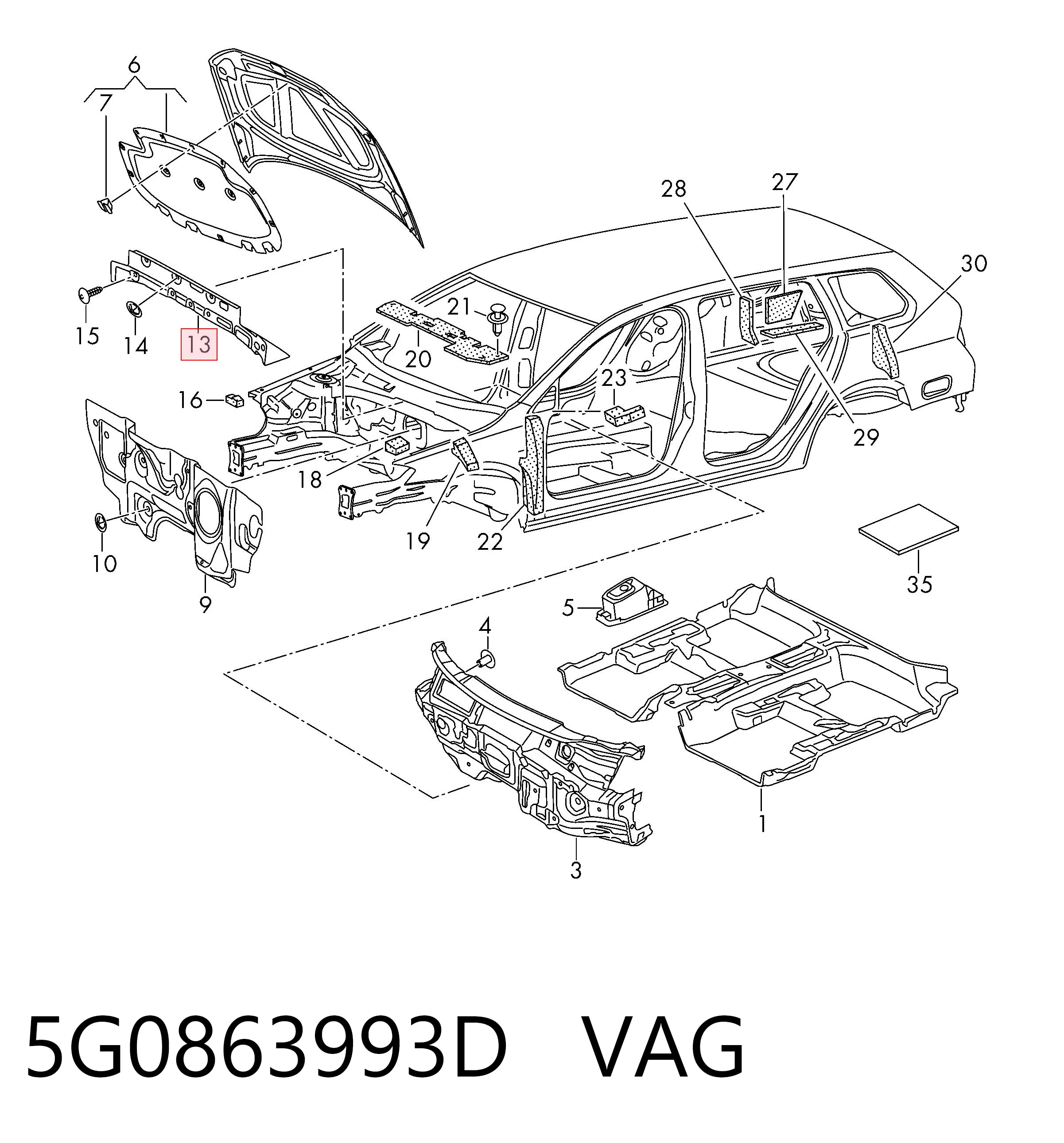 Шумоизоляция моторного щита VAG 5G0863993D цена, от 12.80 USD