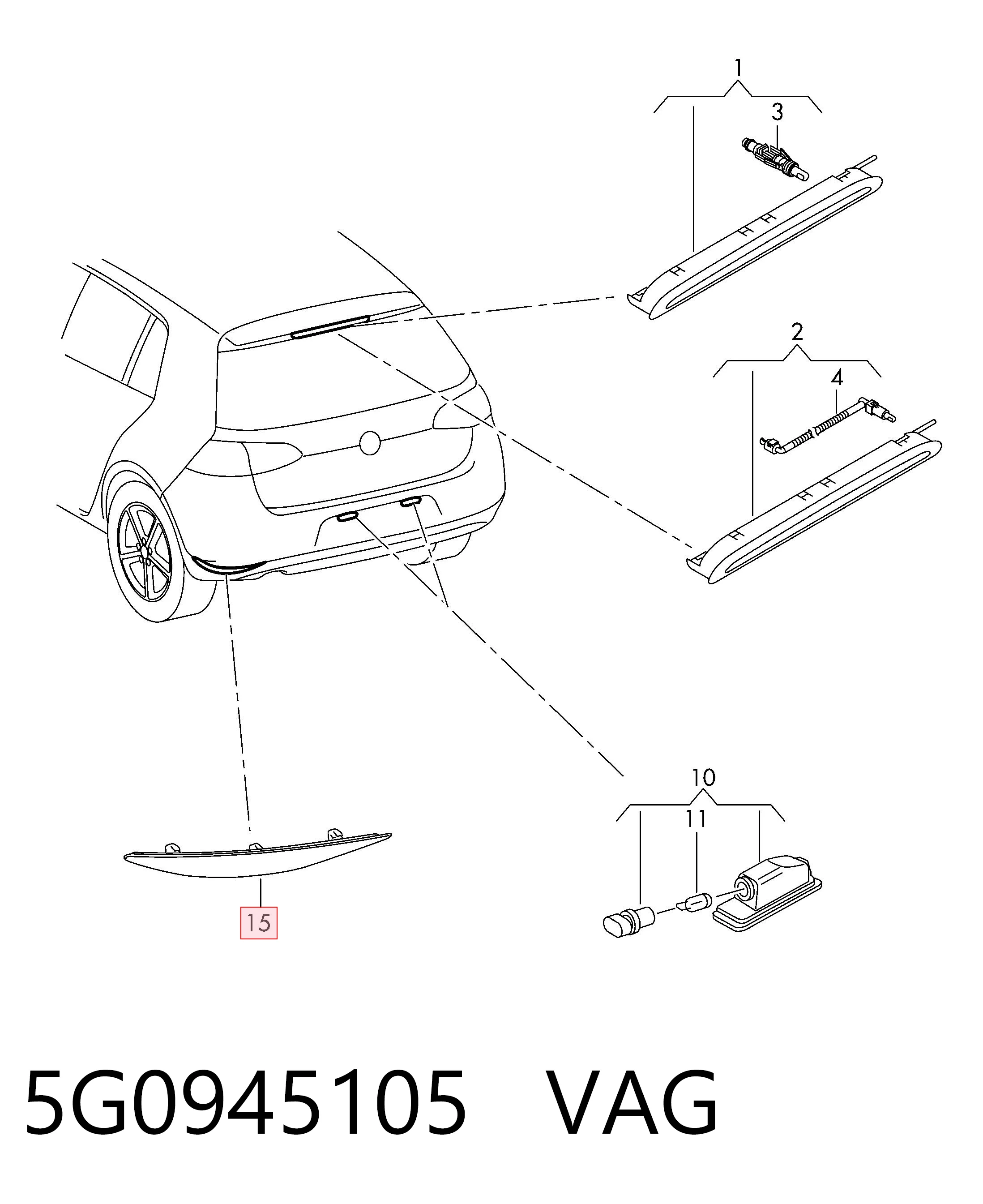 Купить 5G0945105 Diamond/DPA Левый катафот заднего бампера