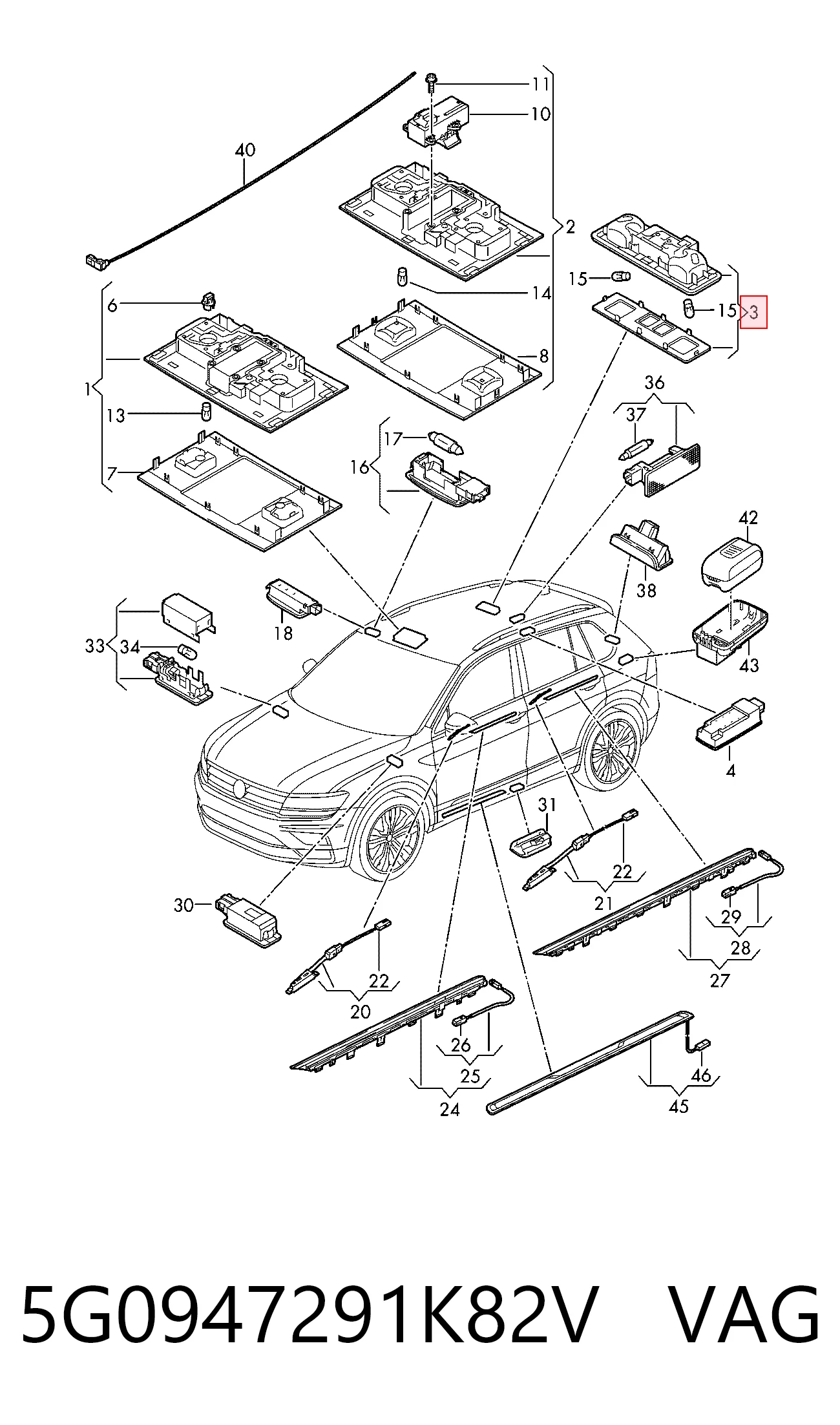 5G0947291K82V VAG Плафон освещения салона (кабины) задний
