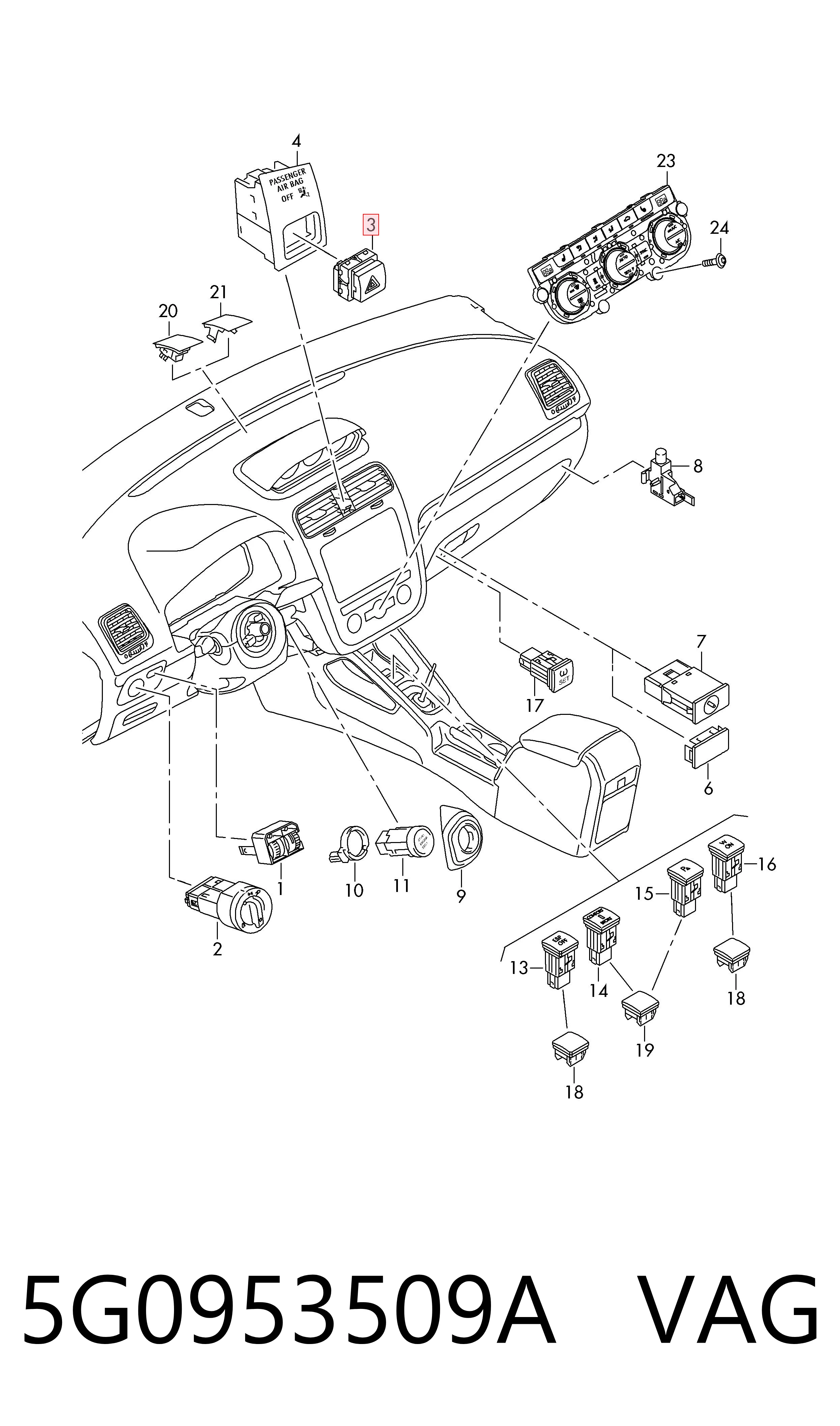 Кнопка аварийного сигнала VAG 5G0953509A цена, от 8.87 USD